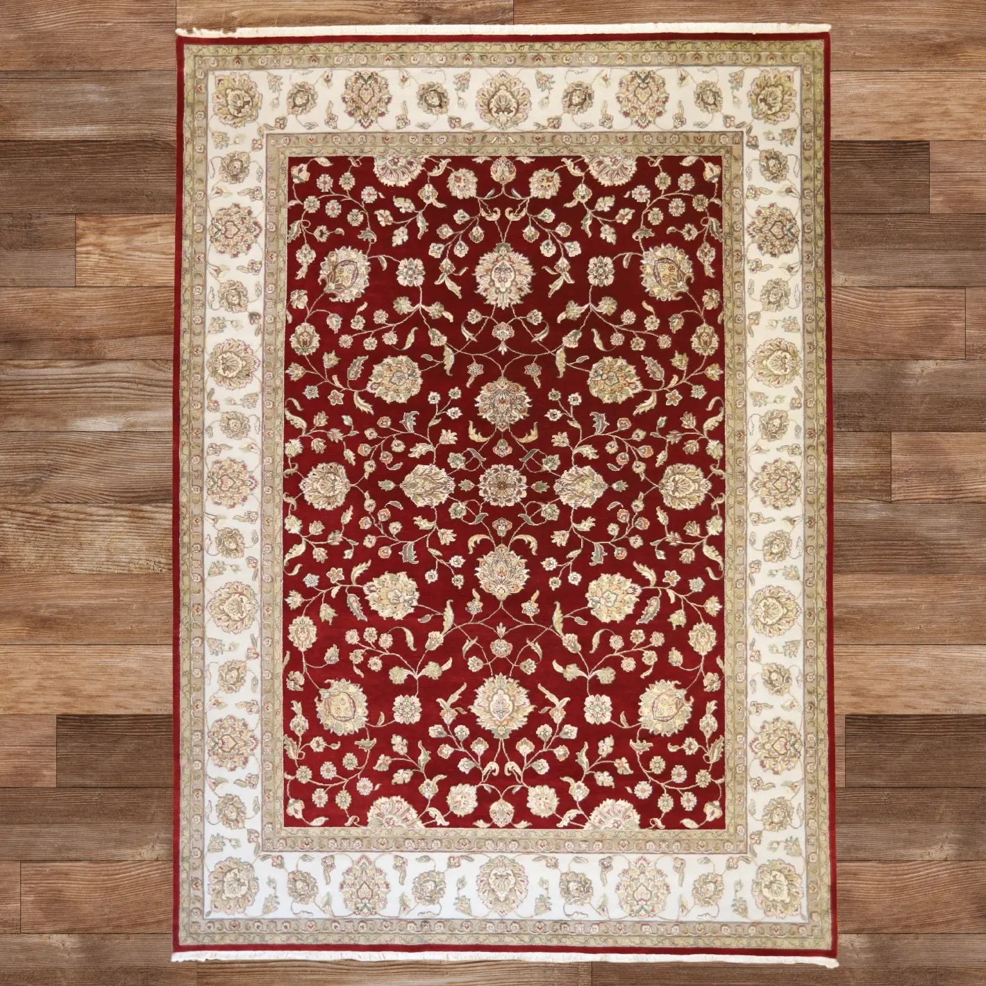 10'0" x 13'11" RED AND BEIGE JAIPUR FLORAL INDIAN RUG