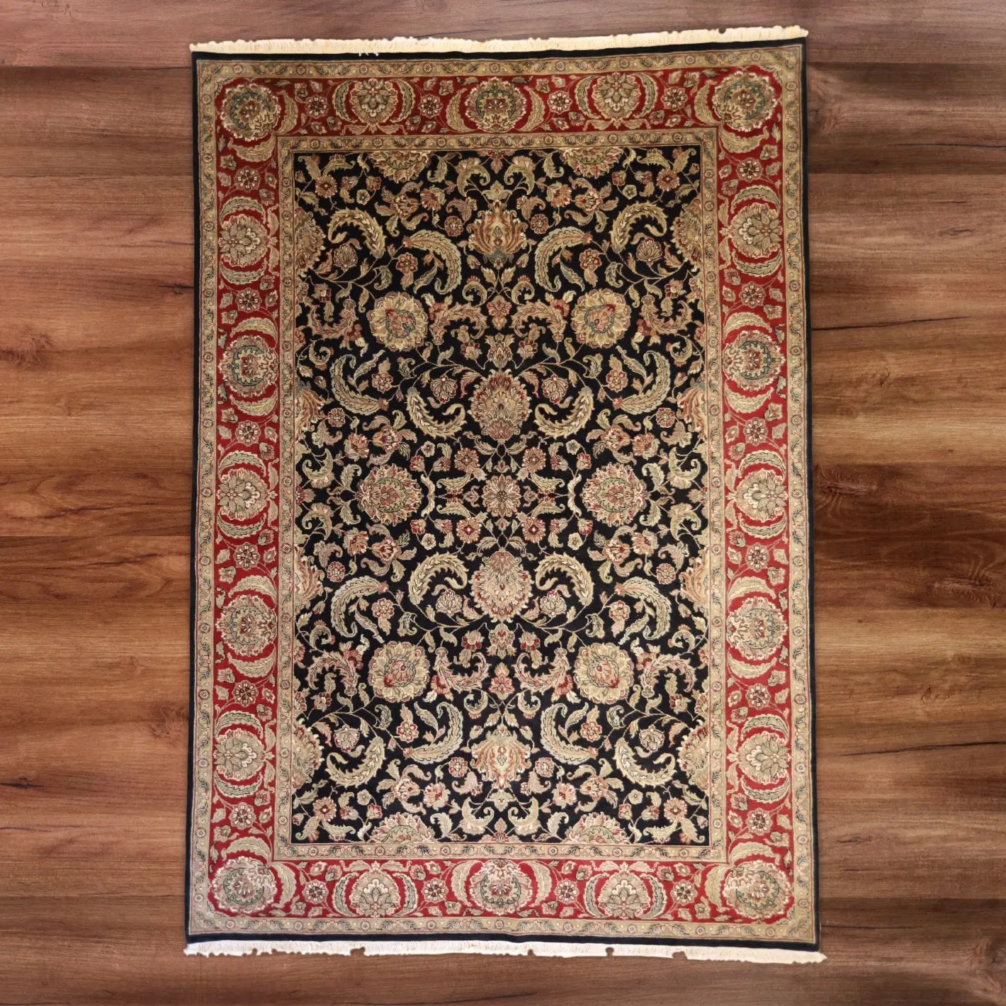 9'10" x 14'1" BLACK AND RED JAIPUR FLORAL INDIAN RUG