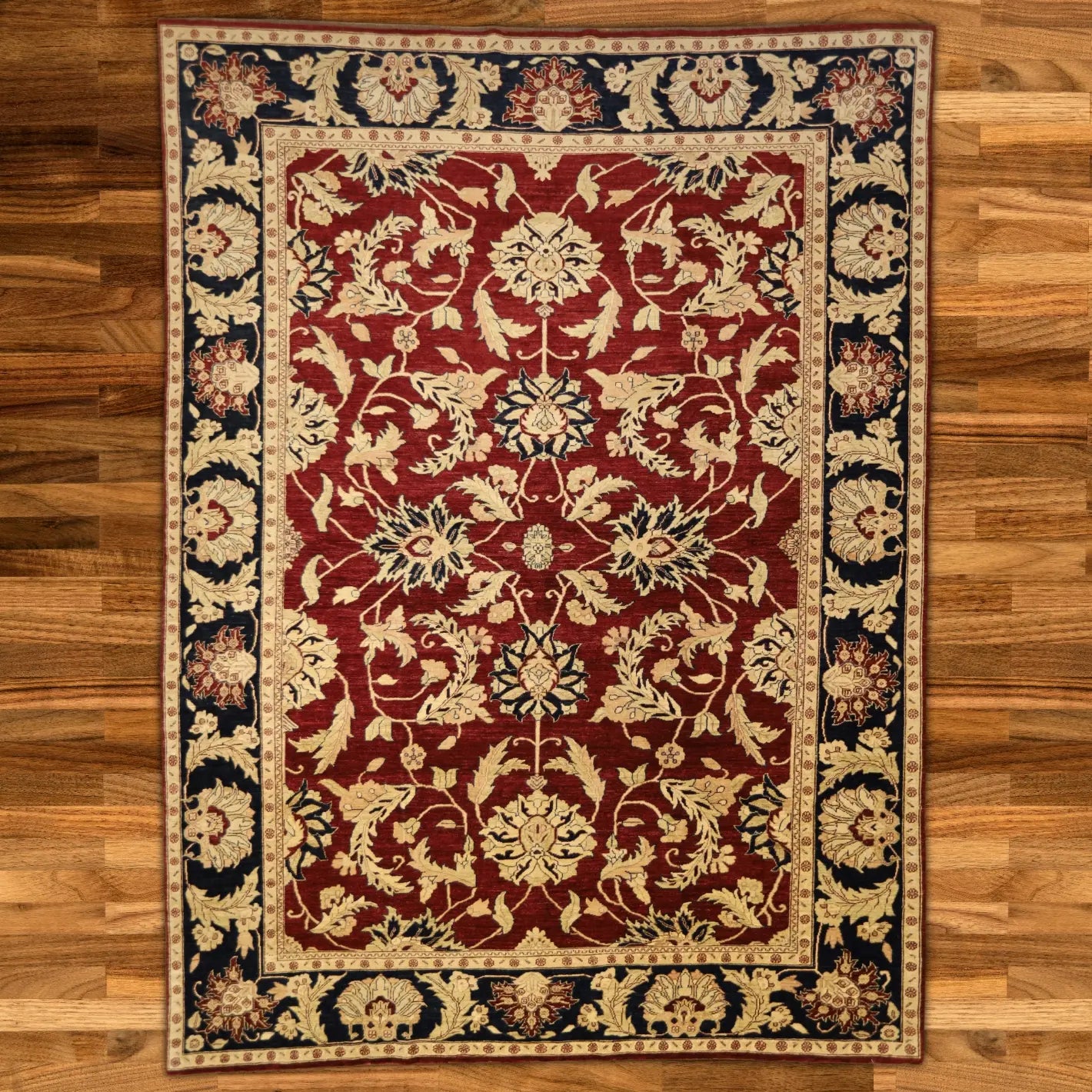 10'0" x 14'0" BURGUNDY AND NAVY PESHAWAR RUSTIC PAKISTANI RUG