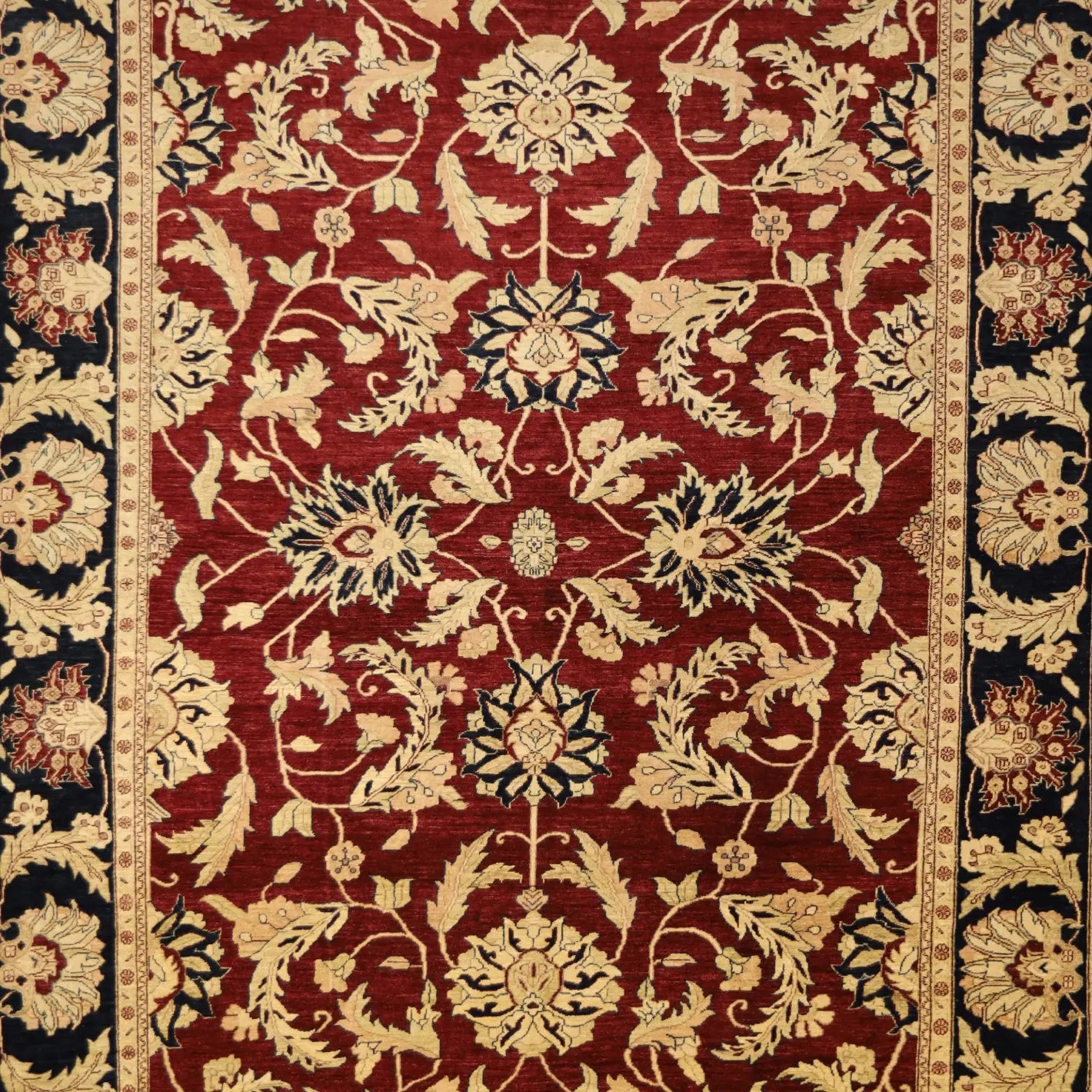 10'0" x 14'0" BURGUNDY AND NAVY PESHAWAR RUSTIC PAKISTANI RUG