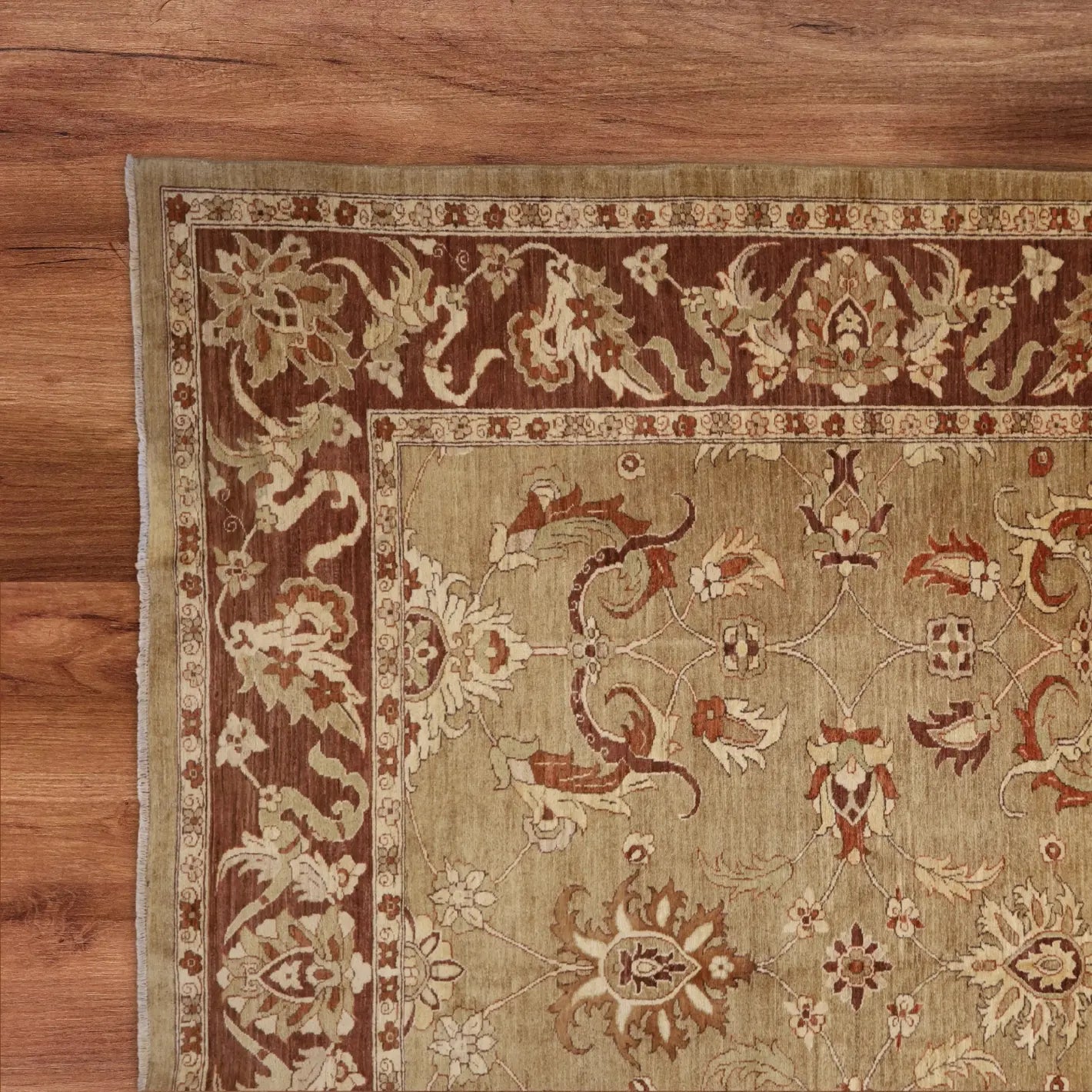 10'0" x 14'0" BEIGE AND PLUM PESHAWAR RUSTIC PAKISTANI RUG