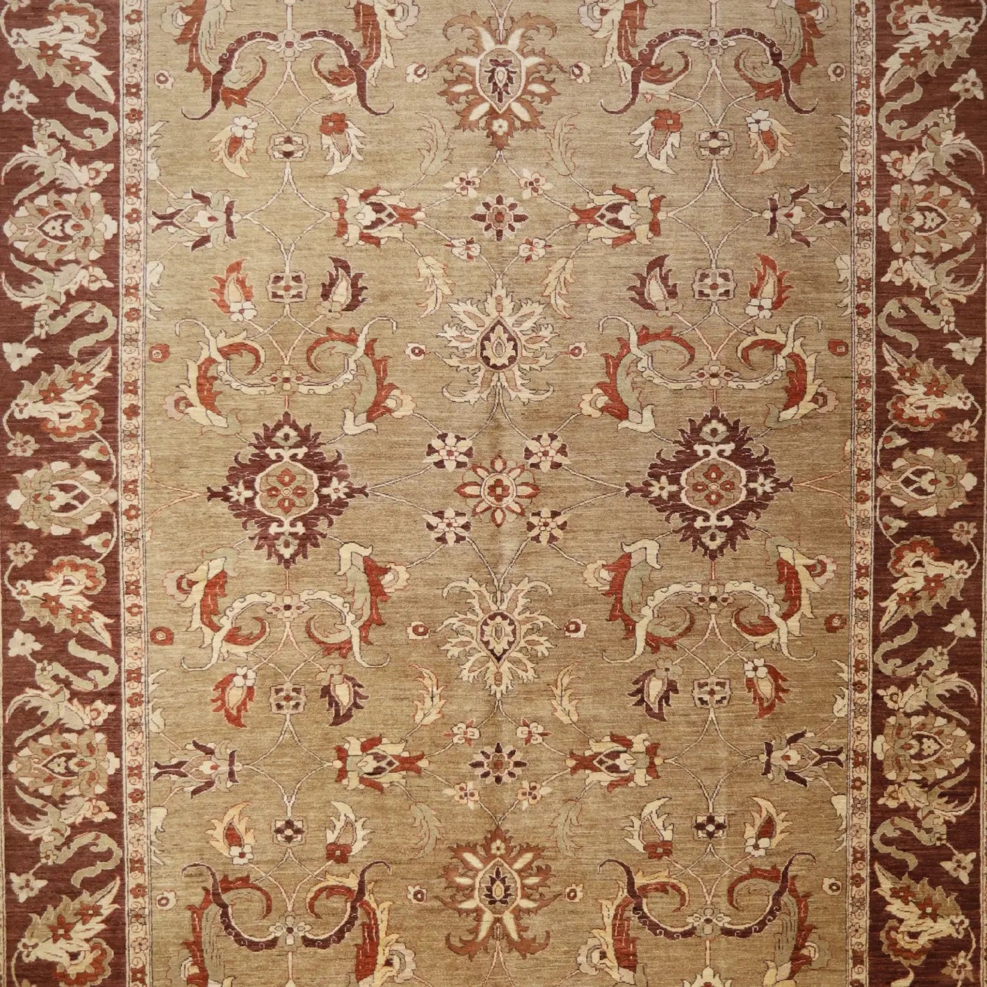 10'0" x 14'0" BEIGE AND PLUM PESHAWAR RUSTIC PAKISTANI RUG