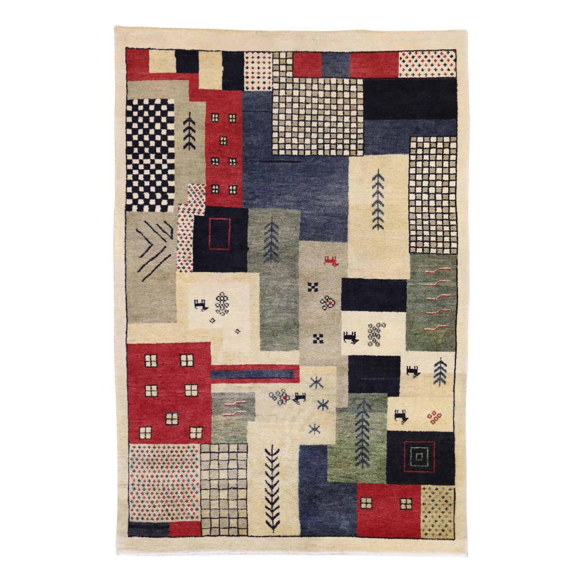 4'0" x 6'0" MULTICOLOR GABBEH MODERN INDIAN RUG