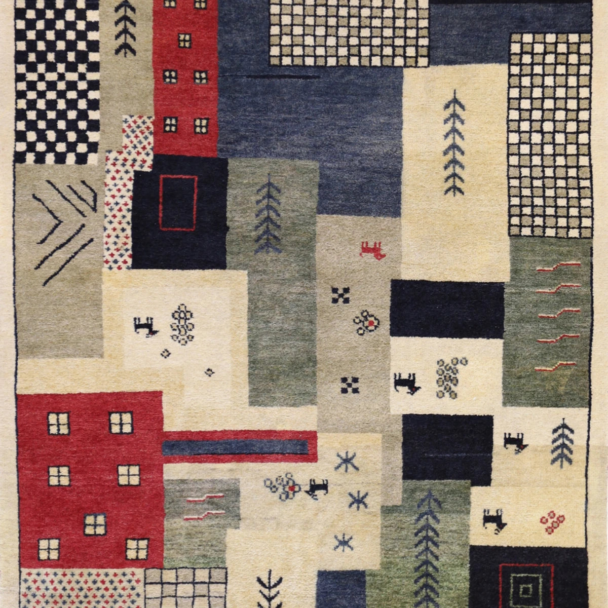 4'0" x 6'0" MULTICOLOR GABBEH MODERN INDIAN RUG