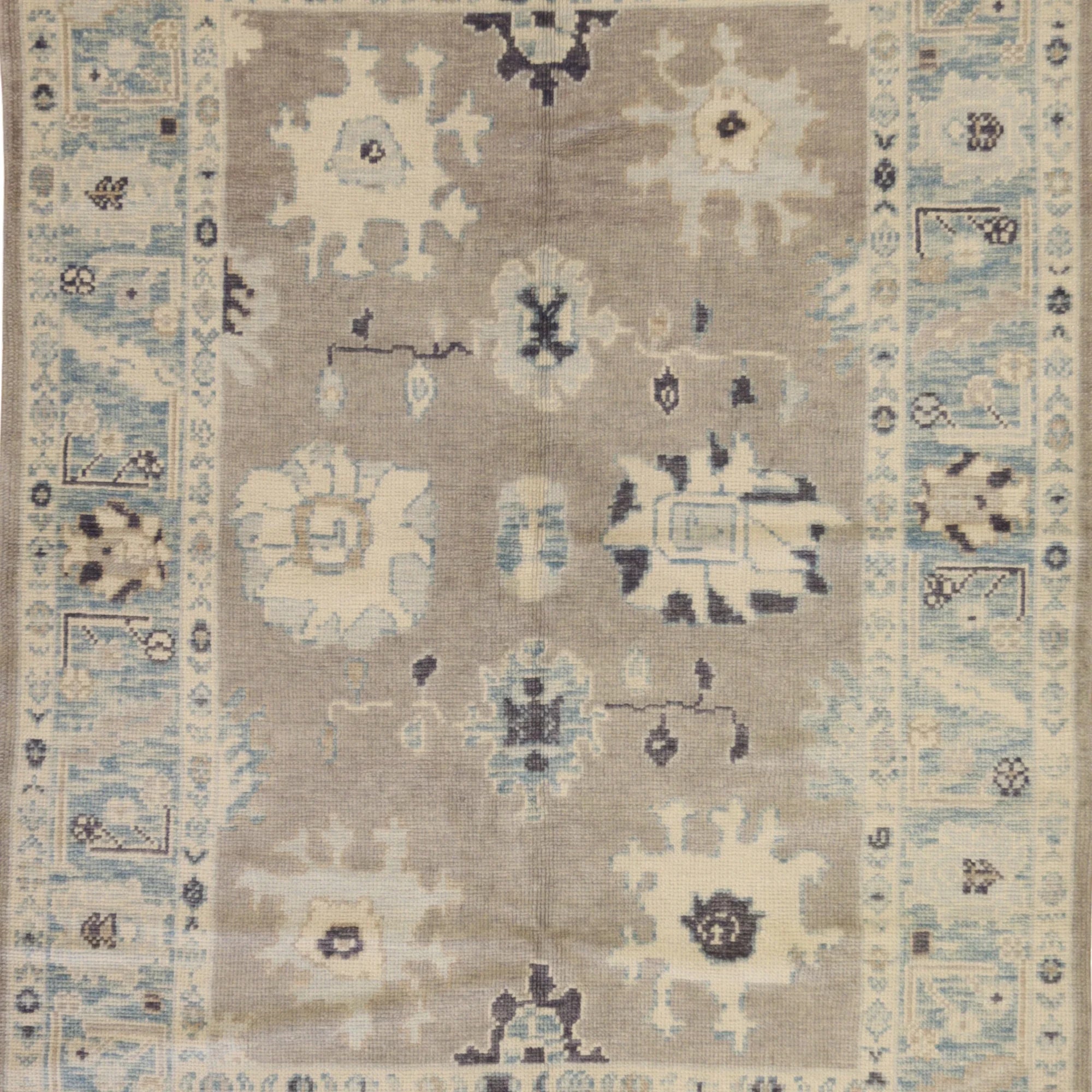 5'0" x 6'10" GRAY AND BLUE OUSHAK GEOMETRIC TURKISH RUG