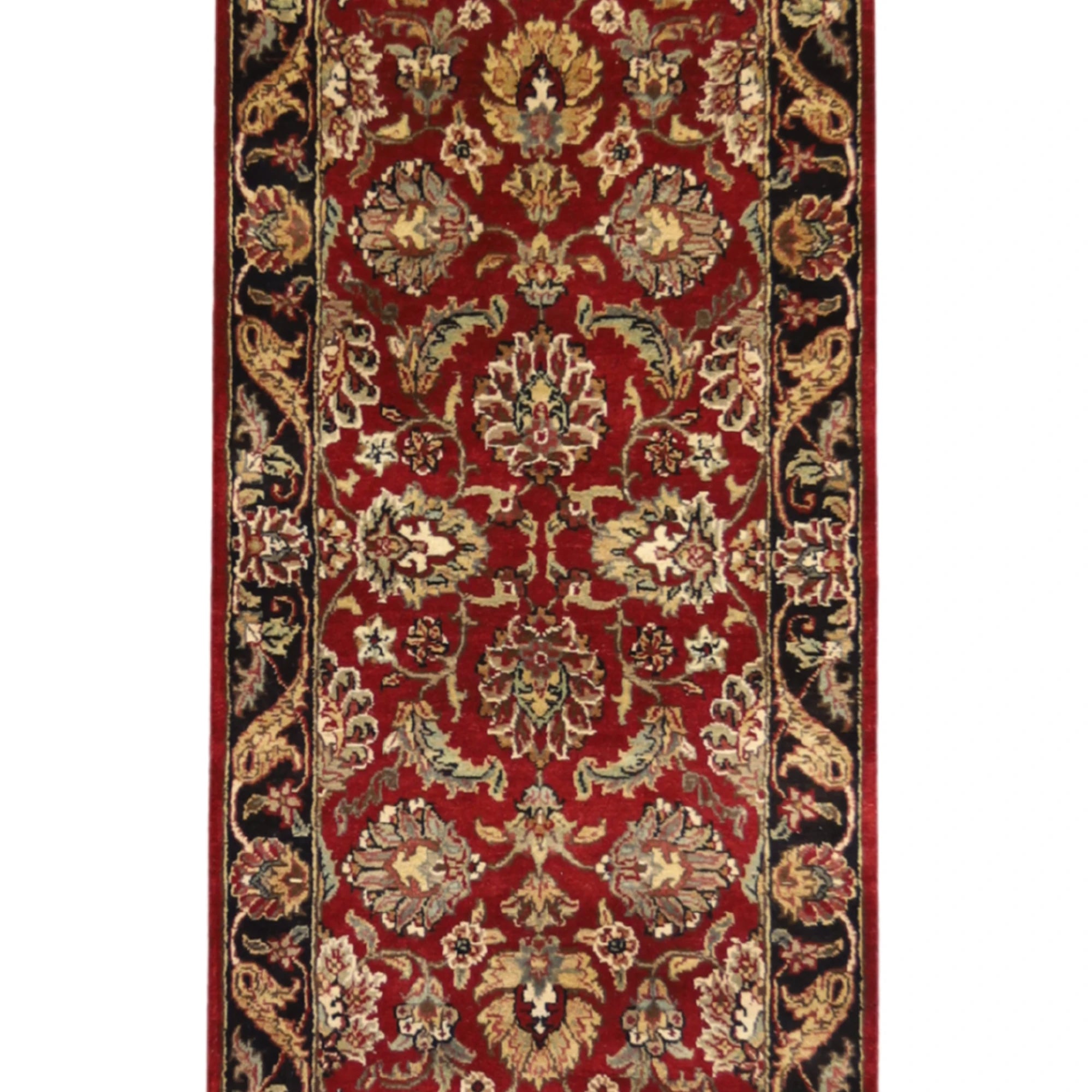 2'6" x 10'2" BURGUNDY AND BLACK JAIPUR OLD-WORLD INDIAN RUG