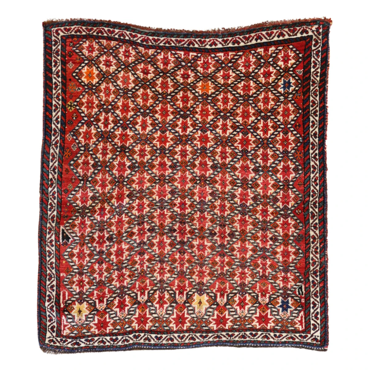 3'10" x 4'4" MULTICOLOR AND WHITE SHIRAZ SEMIANTIQUE PERSIAN RUG