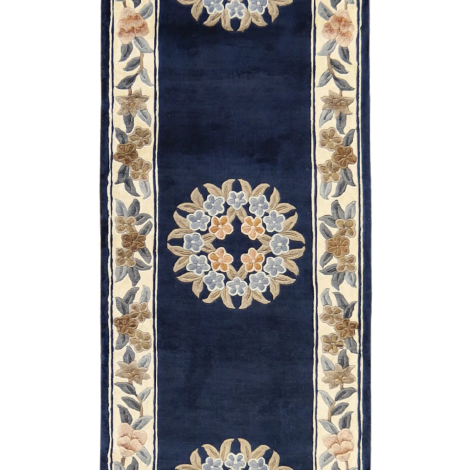 2' 4" x 10' 0" BLUE AND WHITE EUROPEAN FLORAL CHINESE RUG