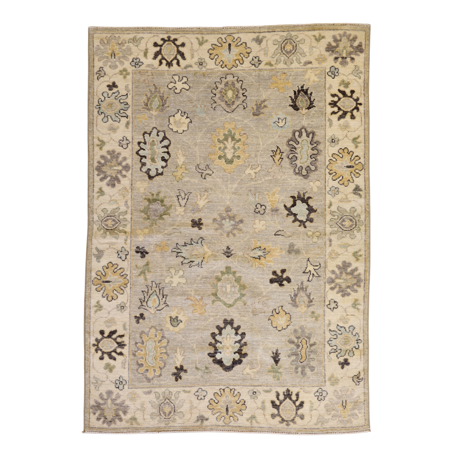 4'2" x 5'11" GRAY AND IVORY PESHAWAR GEOMETRIC PAKISTANI RUG