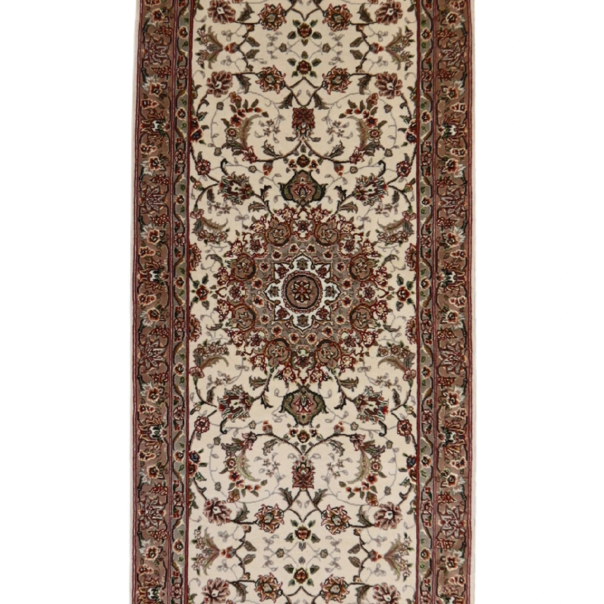2'5" x 12'0" IVORY AND MAUVE TABRIZ FLORAL CHINESE RUG