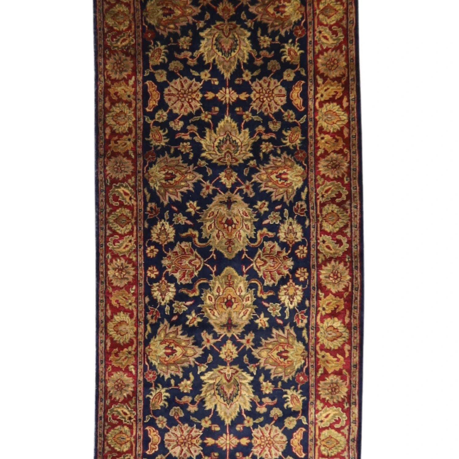 3' 0" x 9' 11" NAVY AND RED JAIPUR OLD-WORLD INDIAN RUG