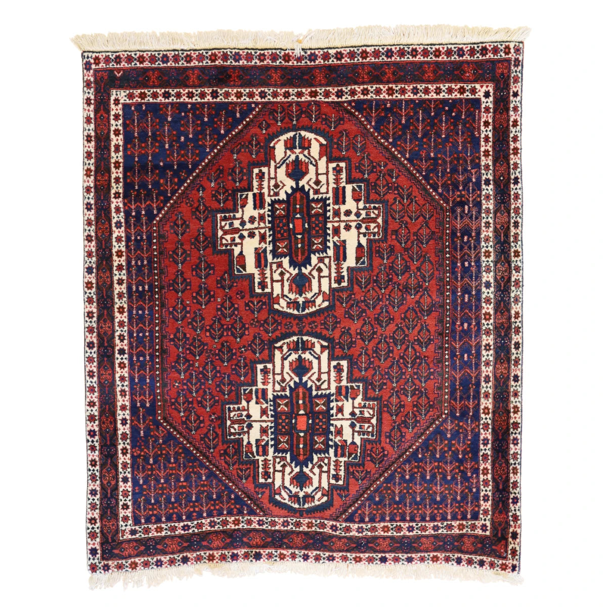 4'10" x 5'8" RUST AND NAVY AFSHAR SEMIANTIQUE PERSIAN RUG