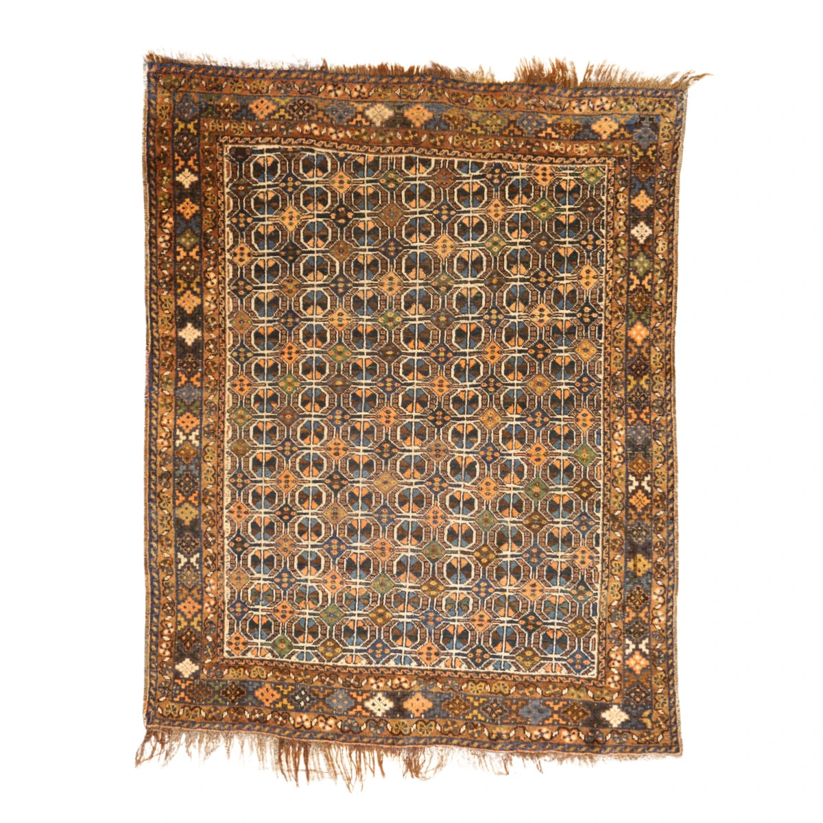 4'5" x 6'9" BROWN AND BLUE GHASHGAHAII ANTIQUE PERSIAN RUG