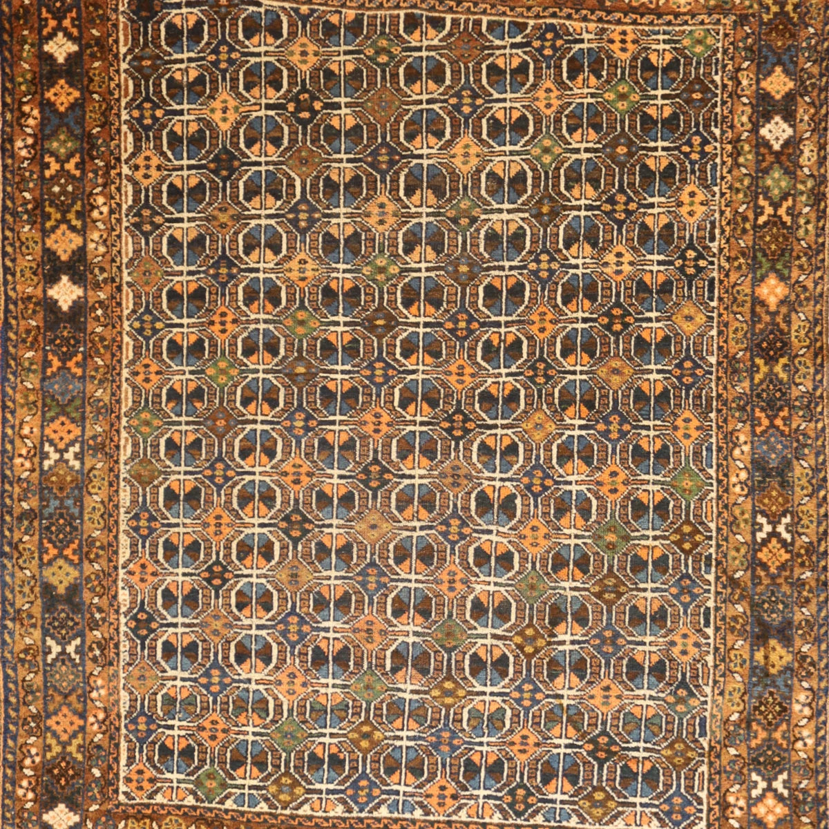 4'5" x 6'9" BROWN AND BLUE GHASHGAHAII ANTIQUE PERSIAN RUG