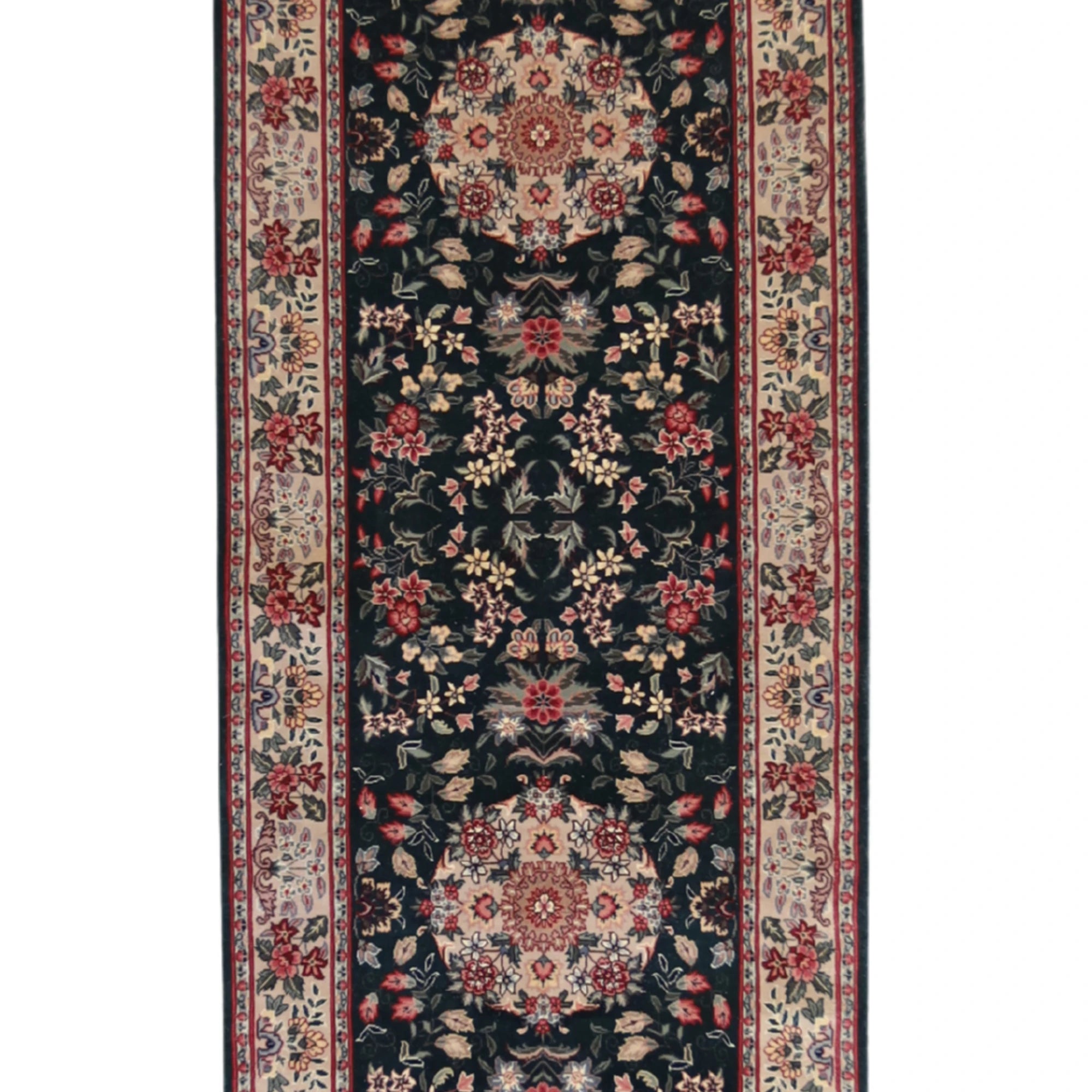 2'7" x 9'3" GREEN AND GRAY KERMAN FLORAL CHINESE RUG