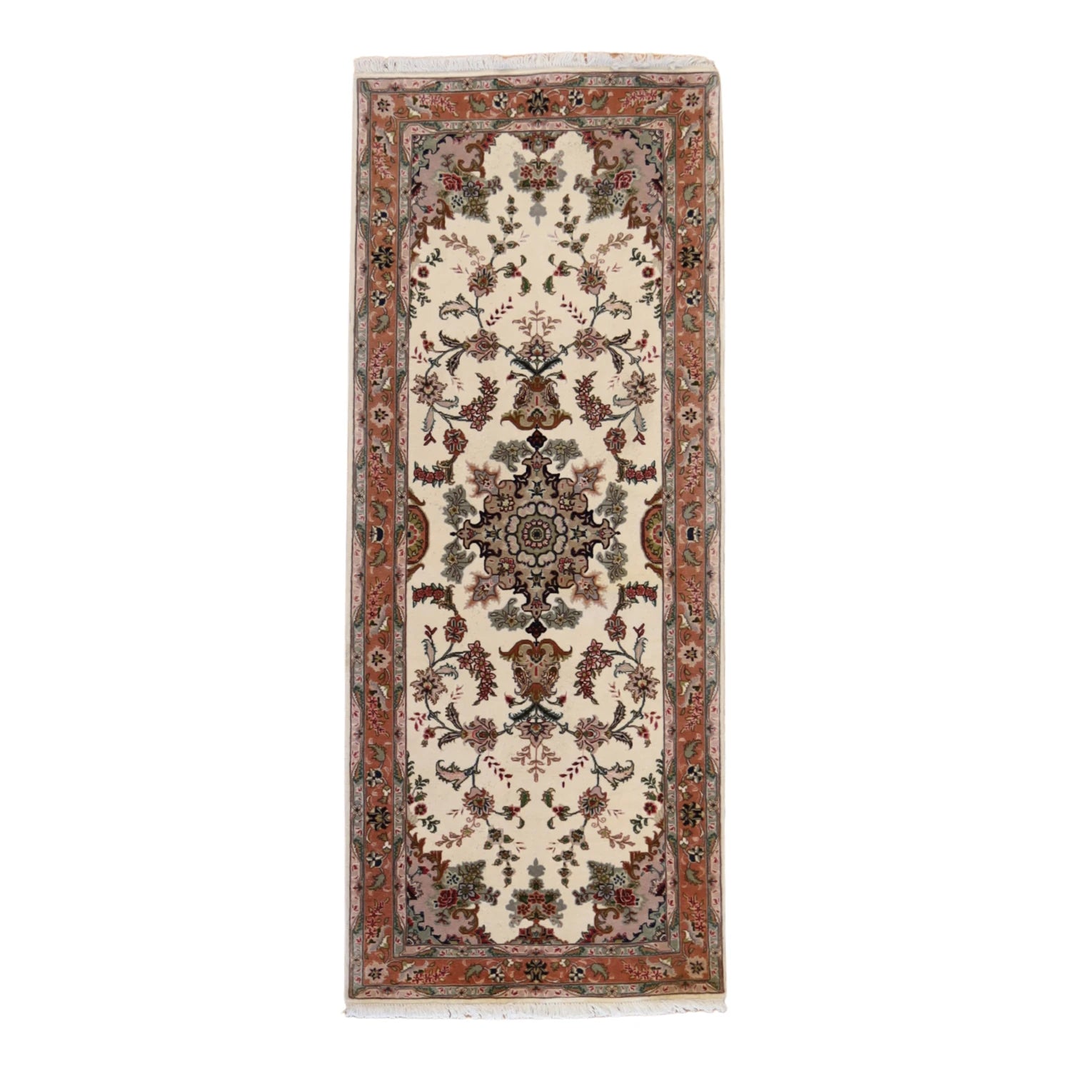 2' 9" x 6' 8" IVORY AND TAN TABRIZ FLORAL PERSIAN RUG