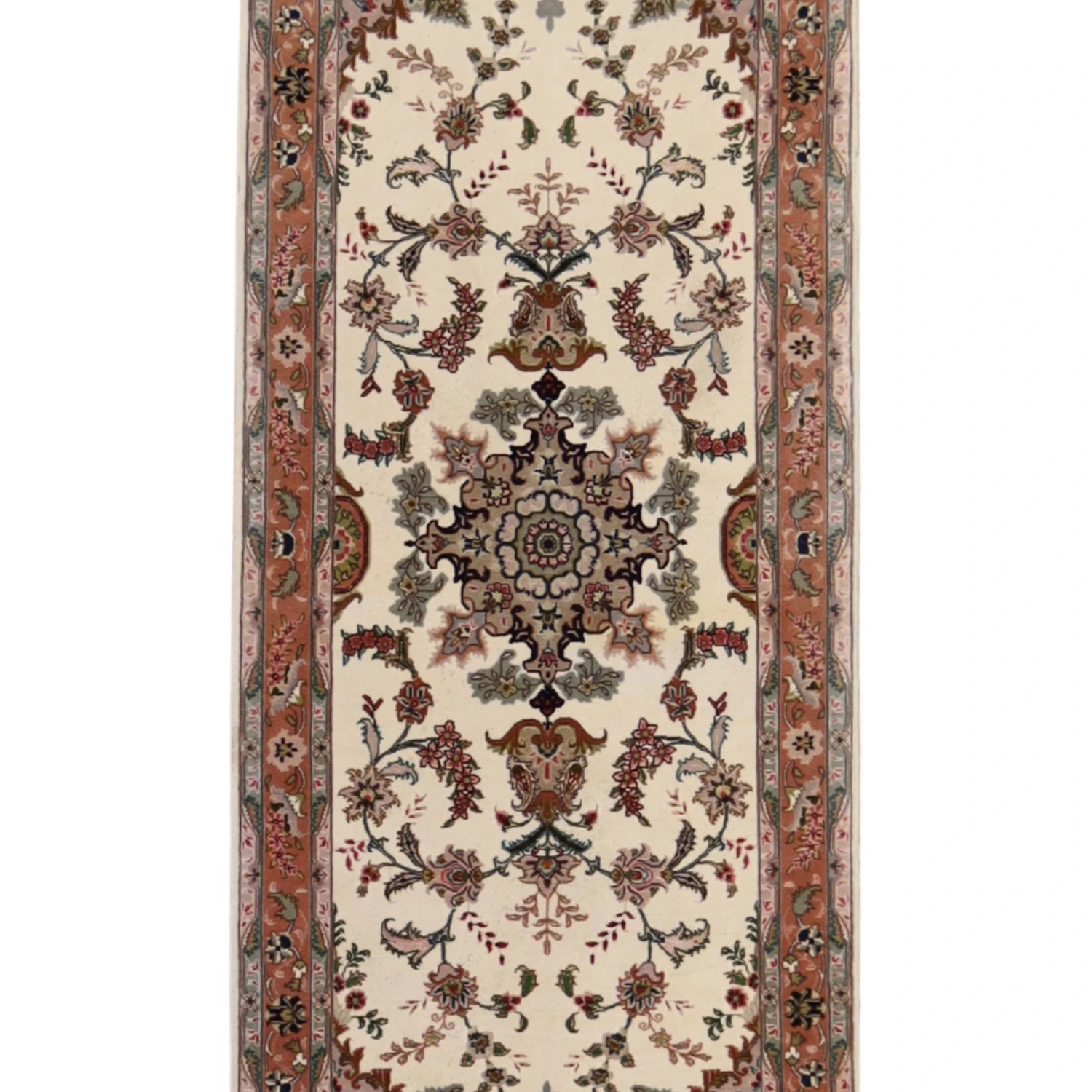 2' 9" x 6' 8" IVORY AND TAN TABRIZ FLORAL PERSIAN RUG