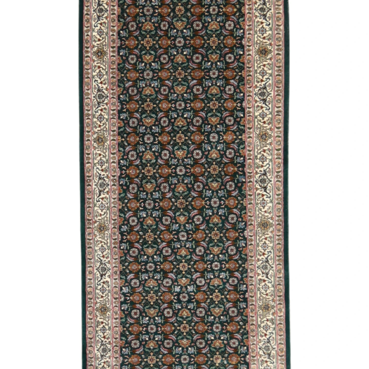 2' 8" x 11' 7" GREEN AND WHITE TABRIZ FISH DESIGN PERSIAN RUG