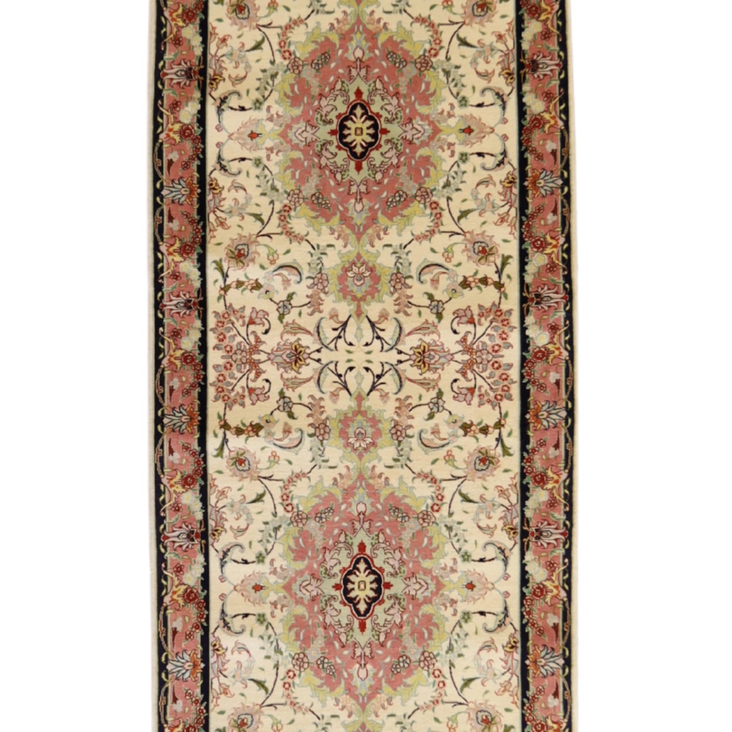 3' 0" x 13' 9" WHITE AND PINK TABRIZ FLORAL PERSIAN RUG
