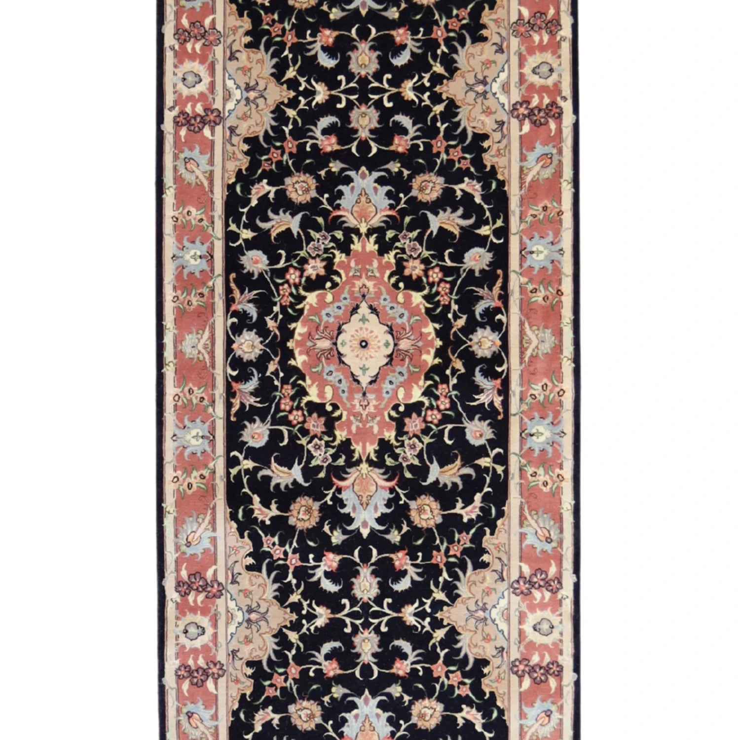 2' 11" x 11' 6" NAVY AND MAUVE TABRIZ FLORAL PERSIAN RUG