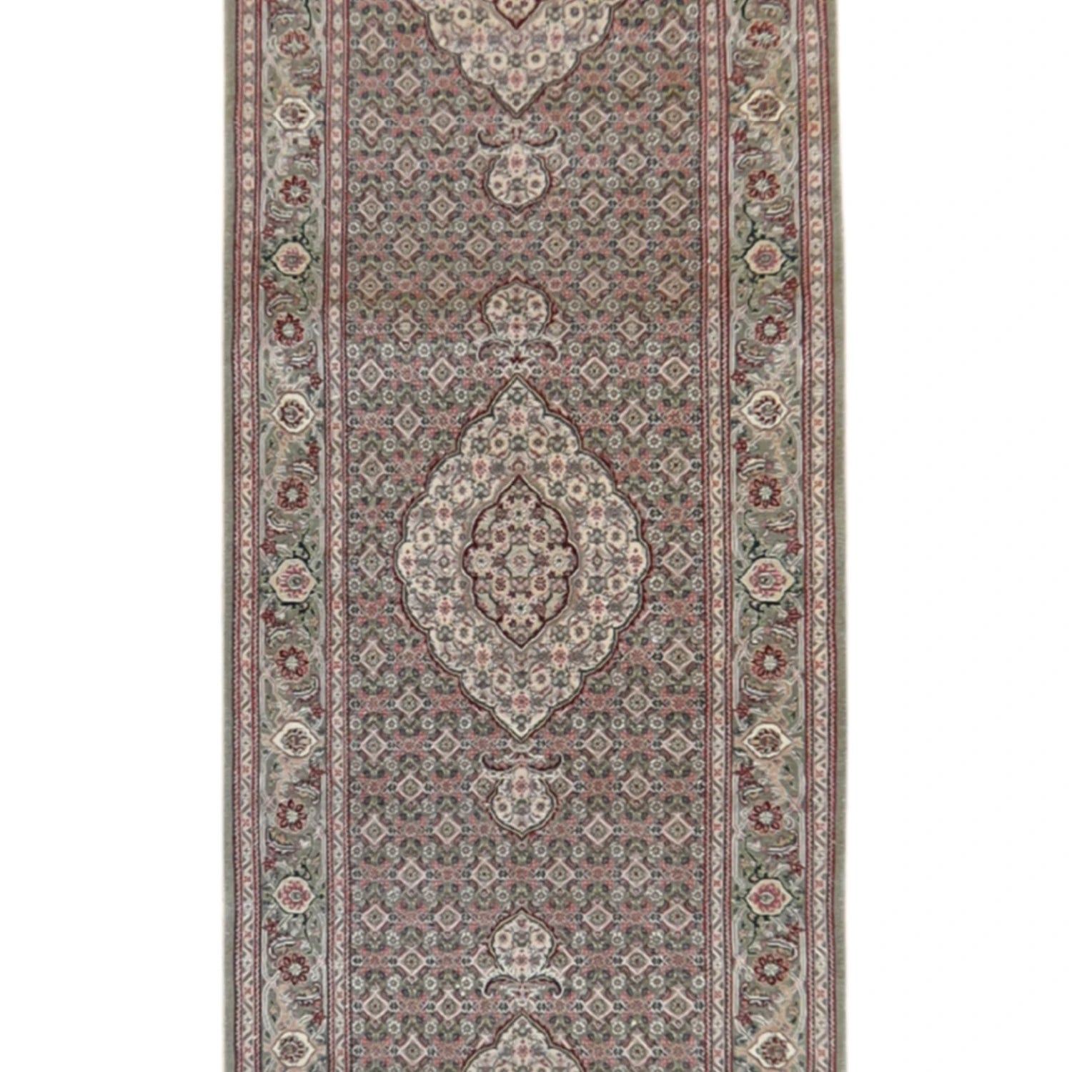 2' 6" x 12' 0" GREEN AND GREEN TABRIZ FISH DESIGN CHINESE RUG