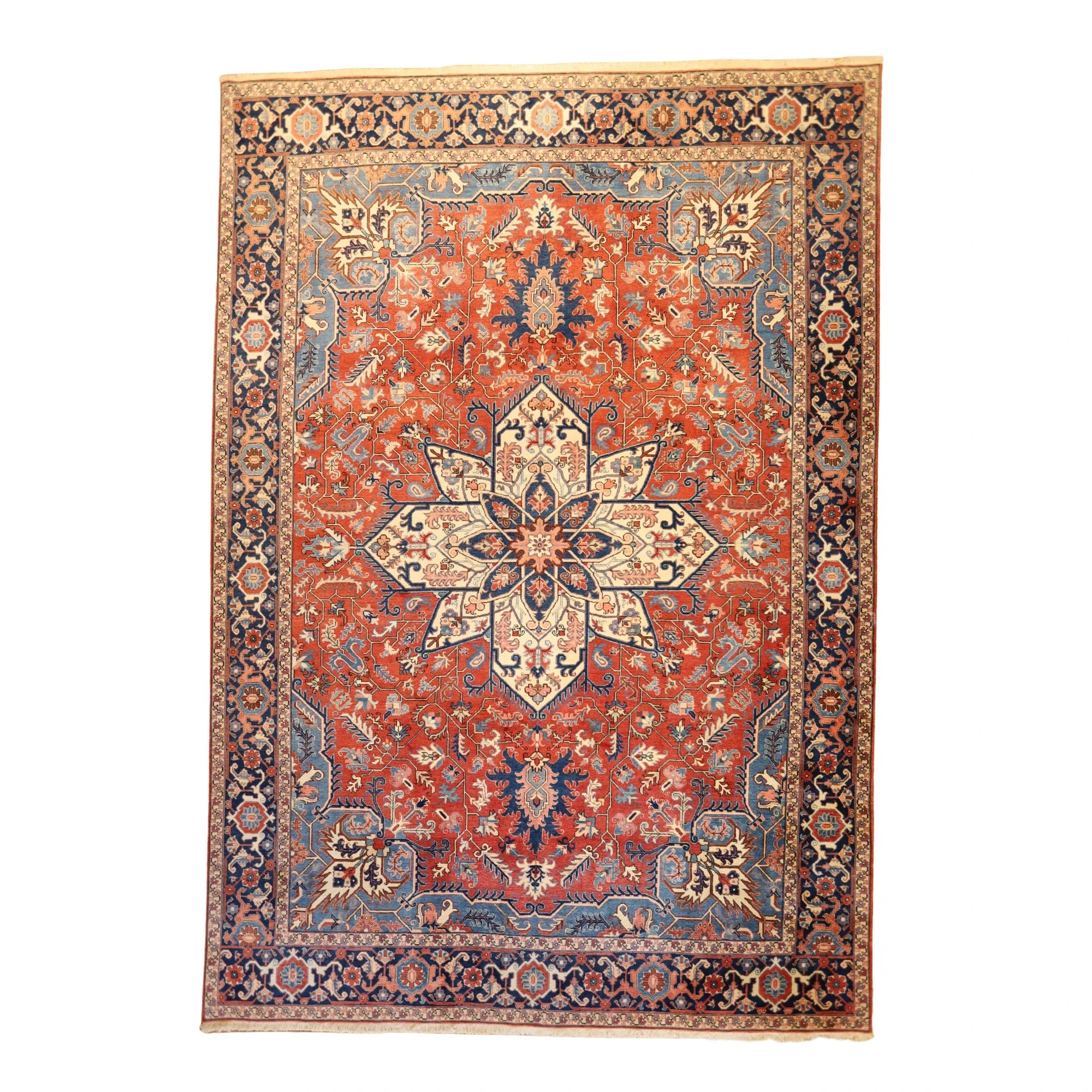 11'5" x 16'3" RUST AND NAVY HERIZ GEOMETRIC PERSIAN RUG