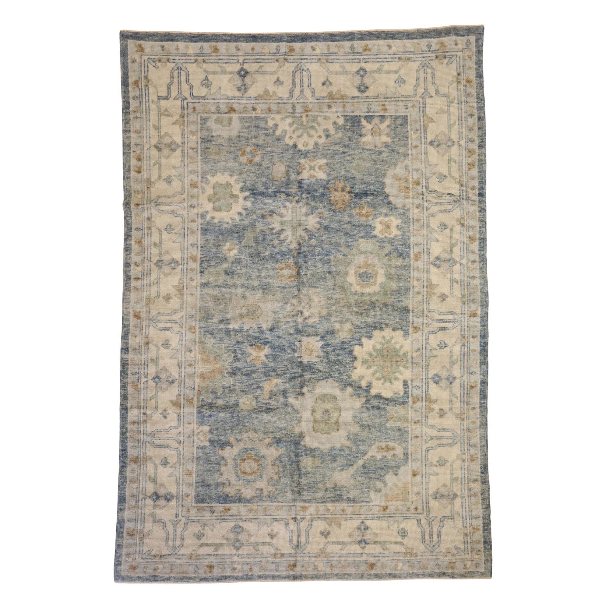 5'11" x 8'10" BLUE AND BEIGE OUSHAK GEOMETRIC TURKISH RUG