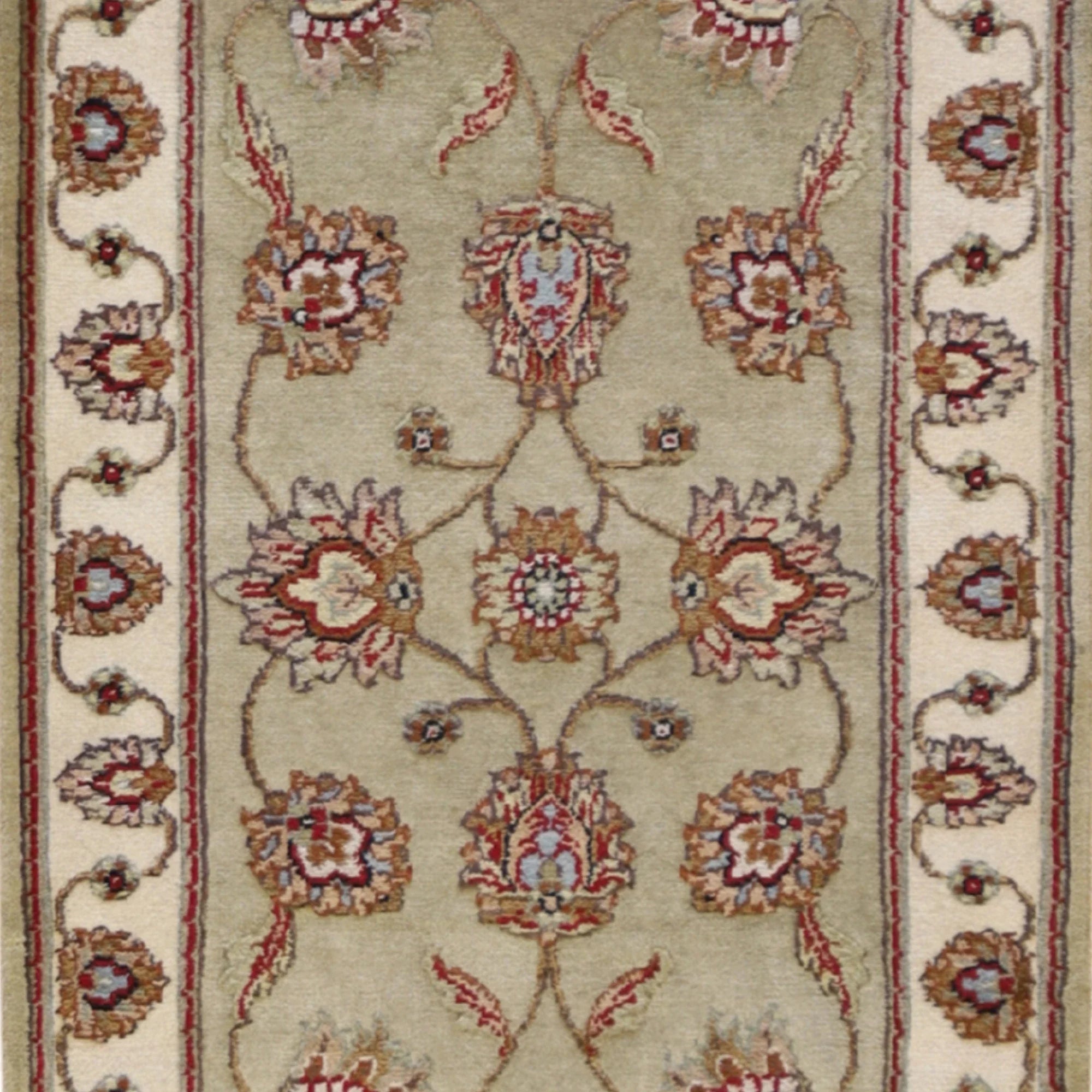 2'0" x 3'0" GREEN AND BEIGE JAIPUR FLORAL INDIAN RUG