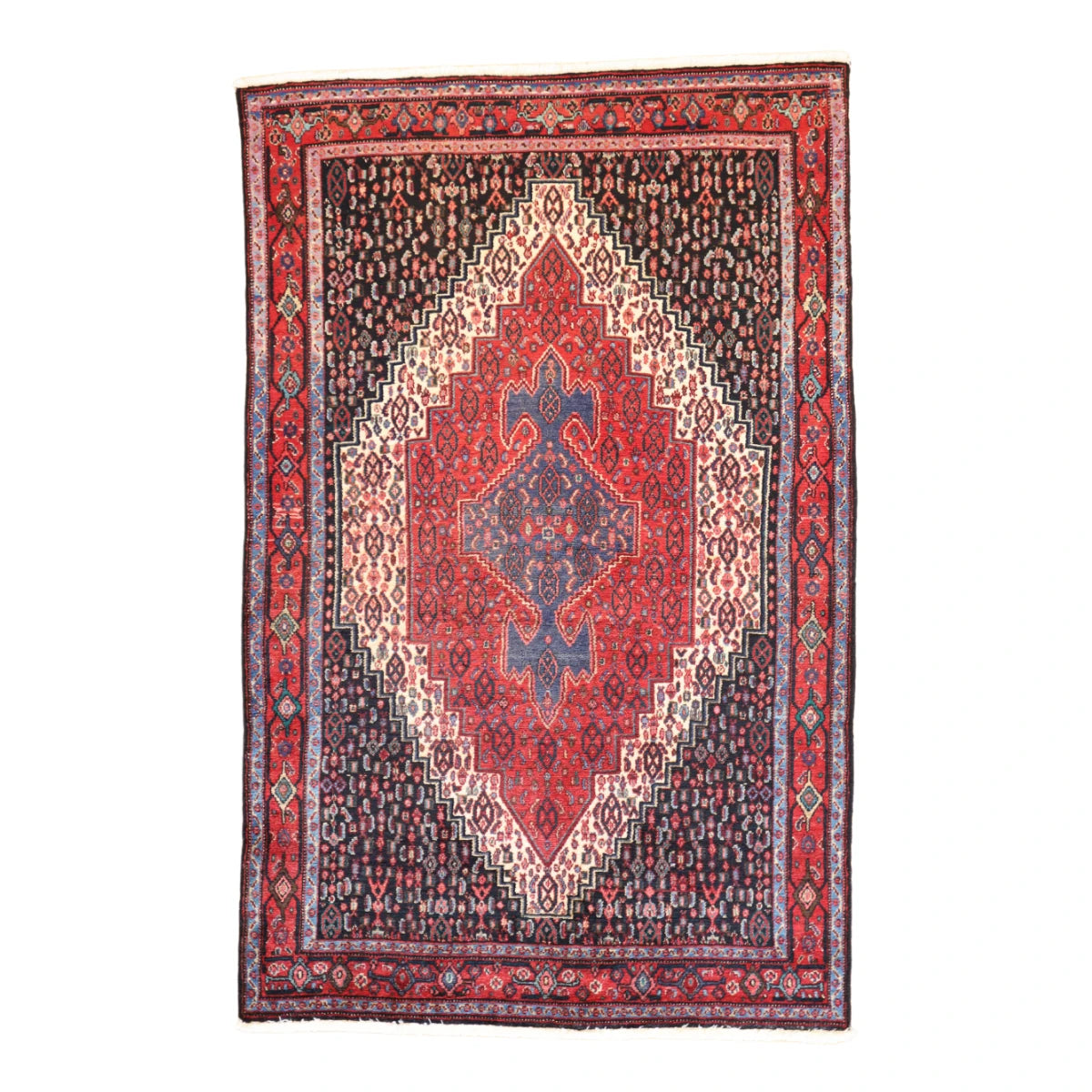 4'3" x 6'7" RED AND RED MASLAGHAN SEMIANTIQUE PERSIAN RUG