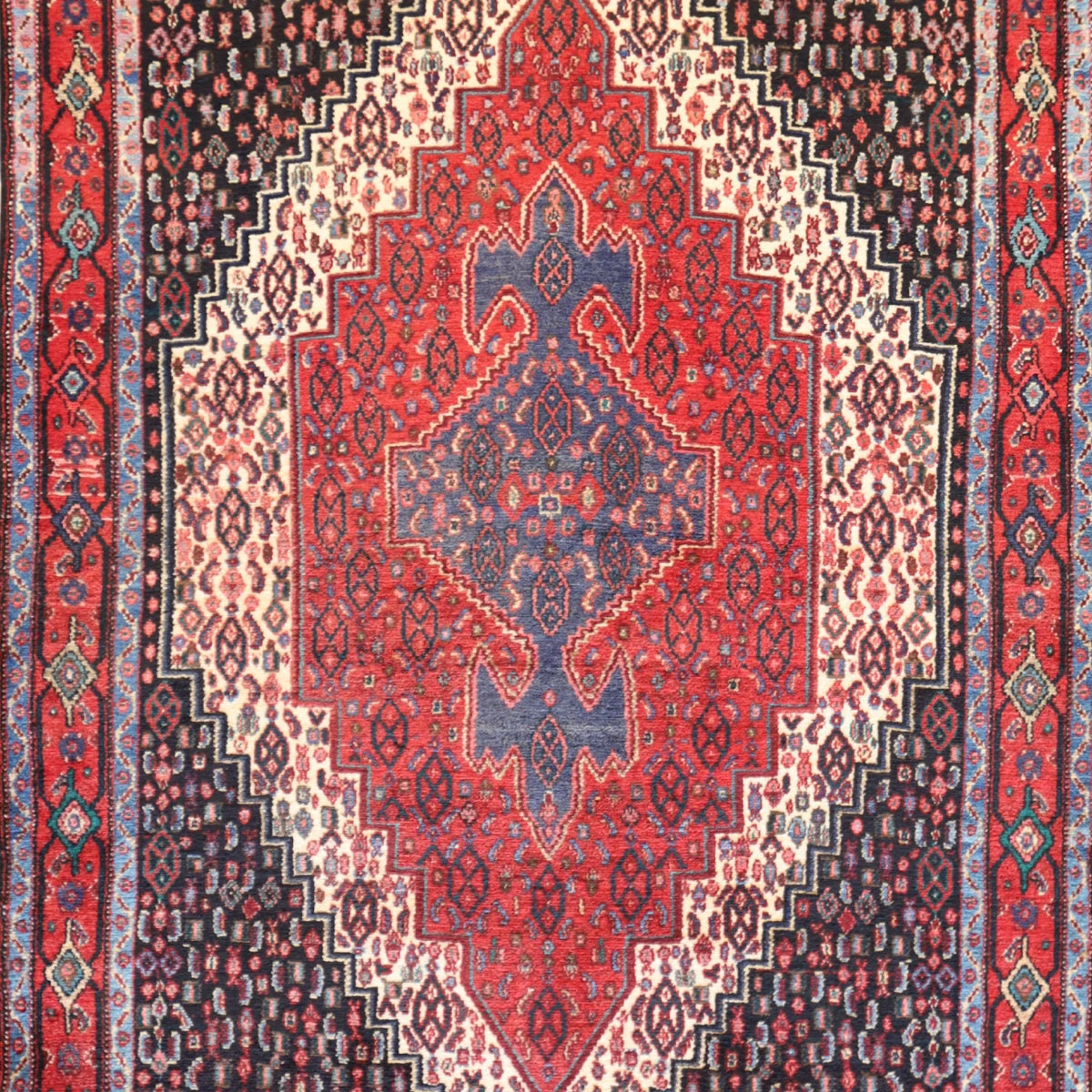 4'3" x 6'7" RED AND RED MASLAGHAN SEMIANTIQUE PERSIAN RUG