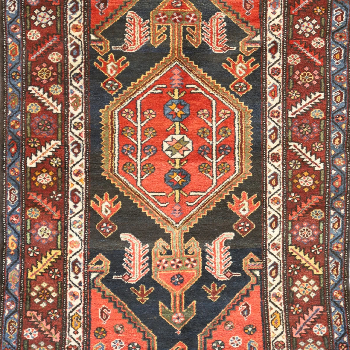 4'2" x 6'7" NAVY AND WINE HAMEDAN ANTIQUE PERSIAN RUG