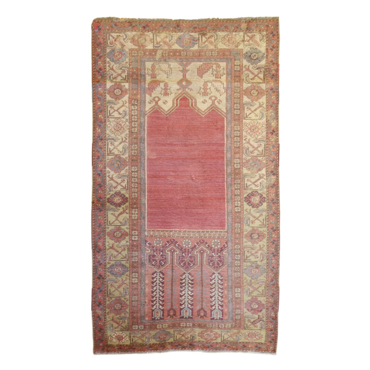 4'5" x 7'9" PINK AND GOLD OUSHAK SEMIANTIQUE TURKISH RUG