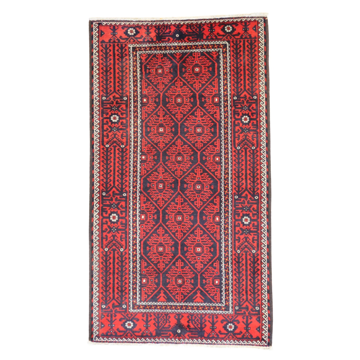 4'10" x 7'0" BLACK AND RED BALUCH SEMIANTIQUE PERSIAN RUG