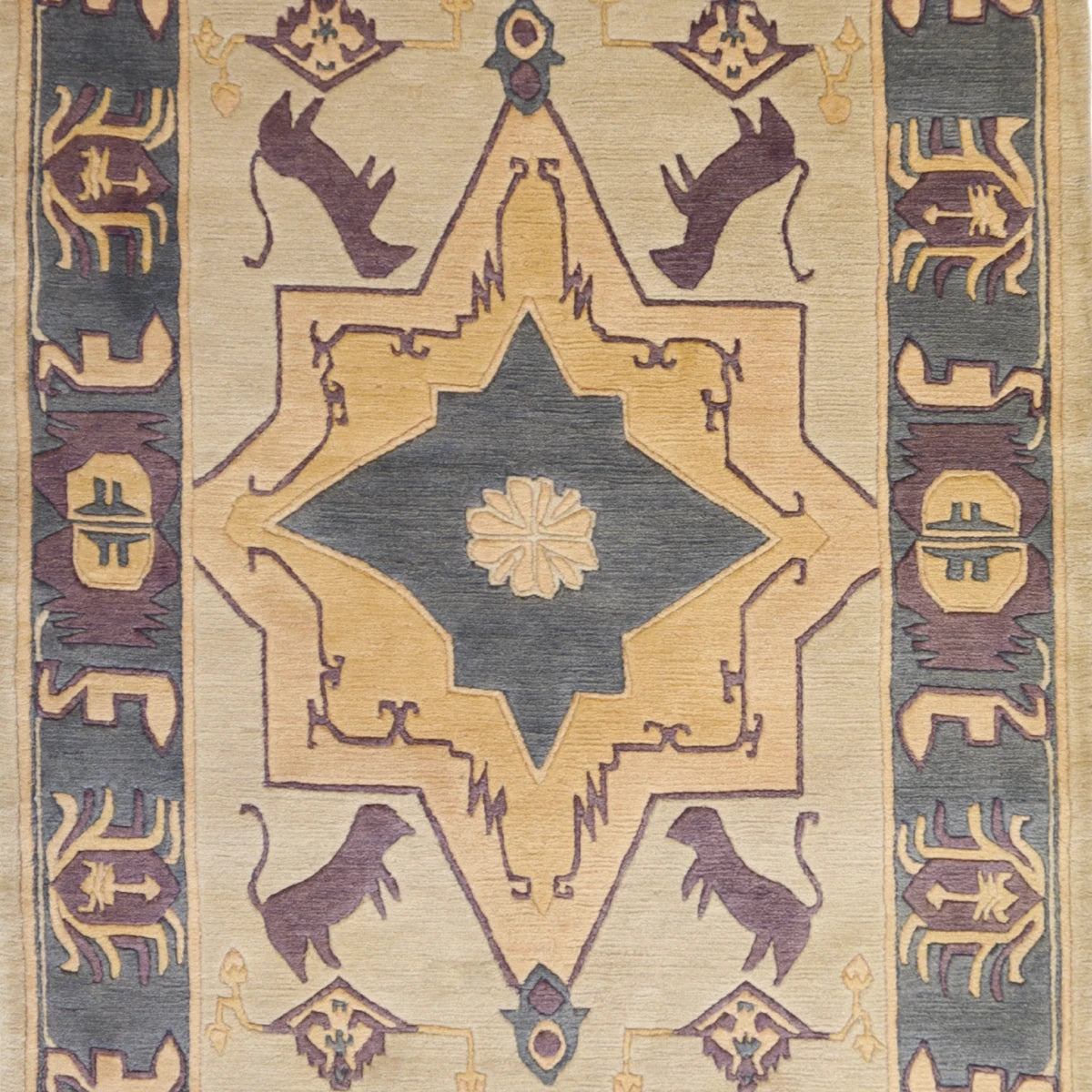 4'0" x 6'0" IVORY AND BLUE MODERN TIBETI RUG