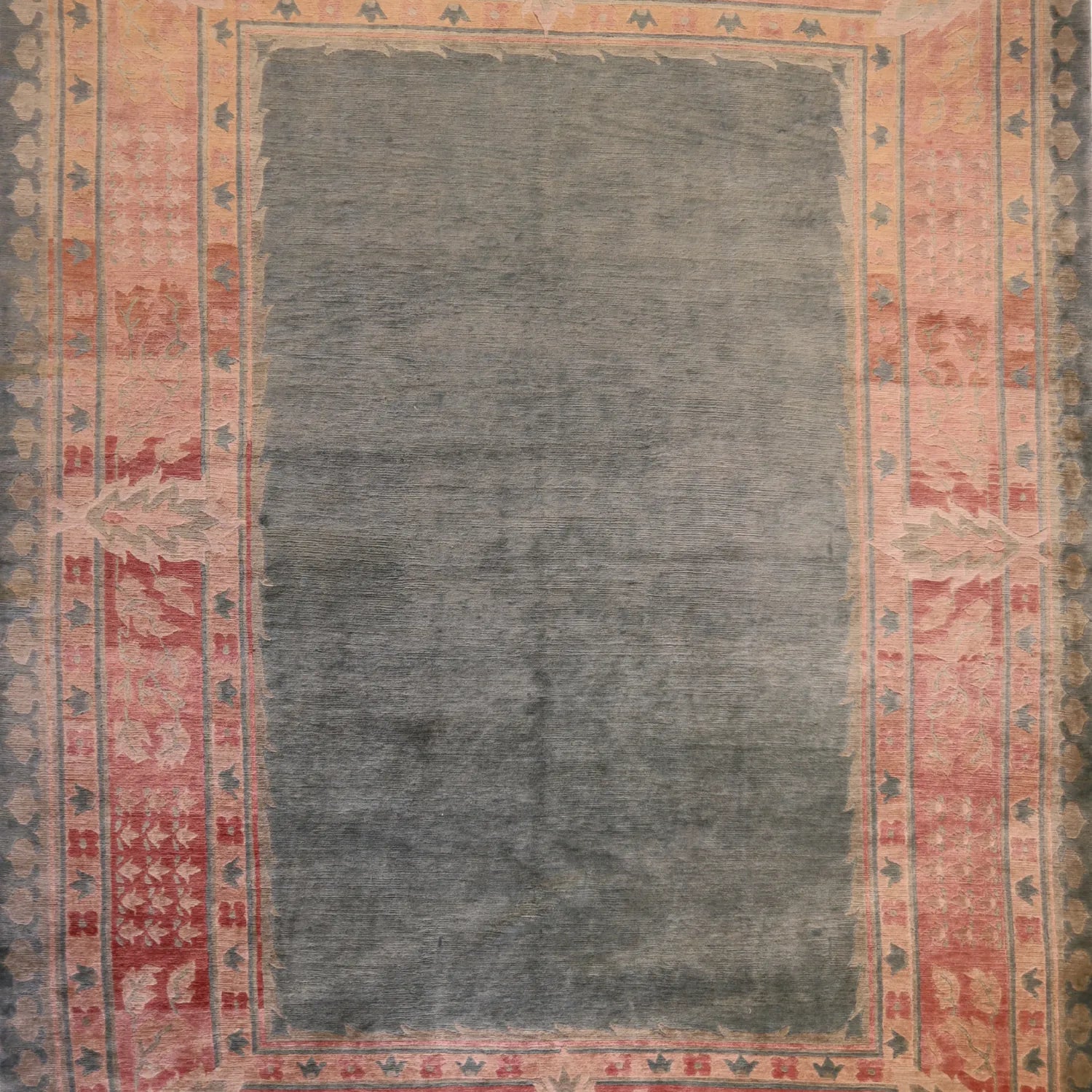 9'7" x  12'8" GREEN AND CORAL MODERN MODERN TIBETI RUG