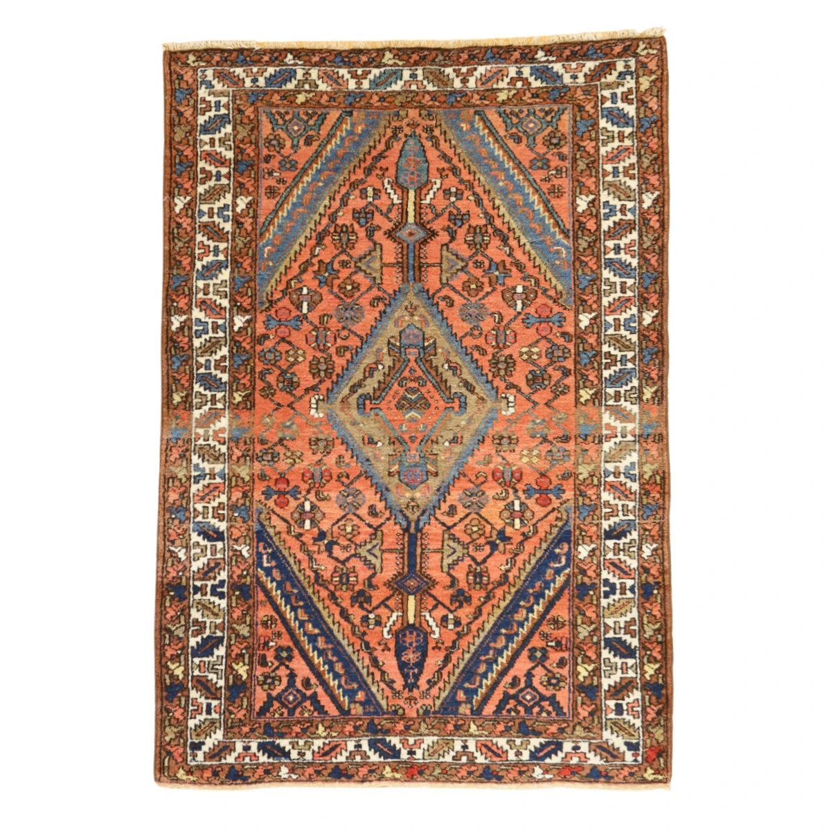 4'3" x 6'4" SALMON AND IVORY HAMEDAN ANTIQUE PERSIAN RUG