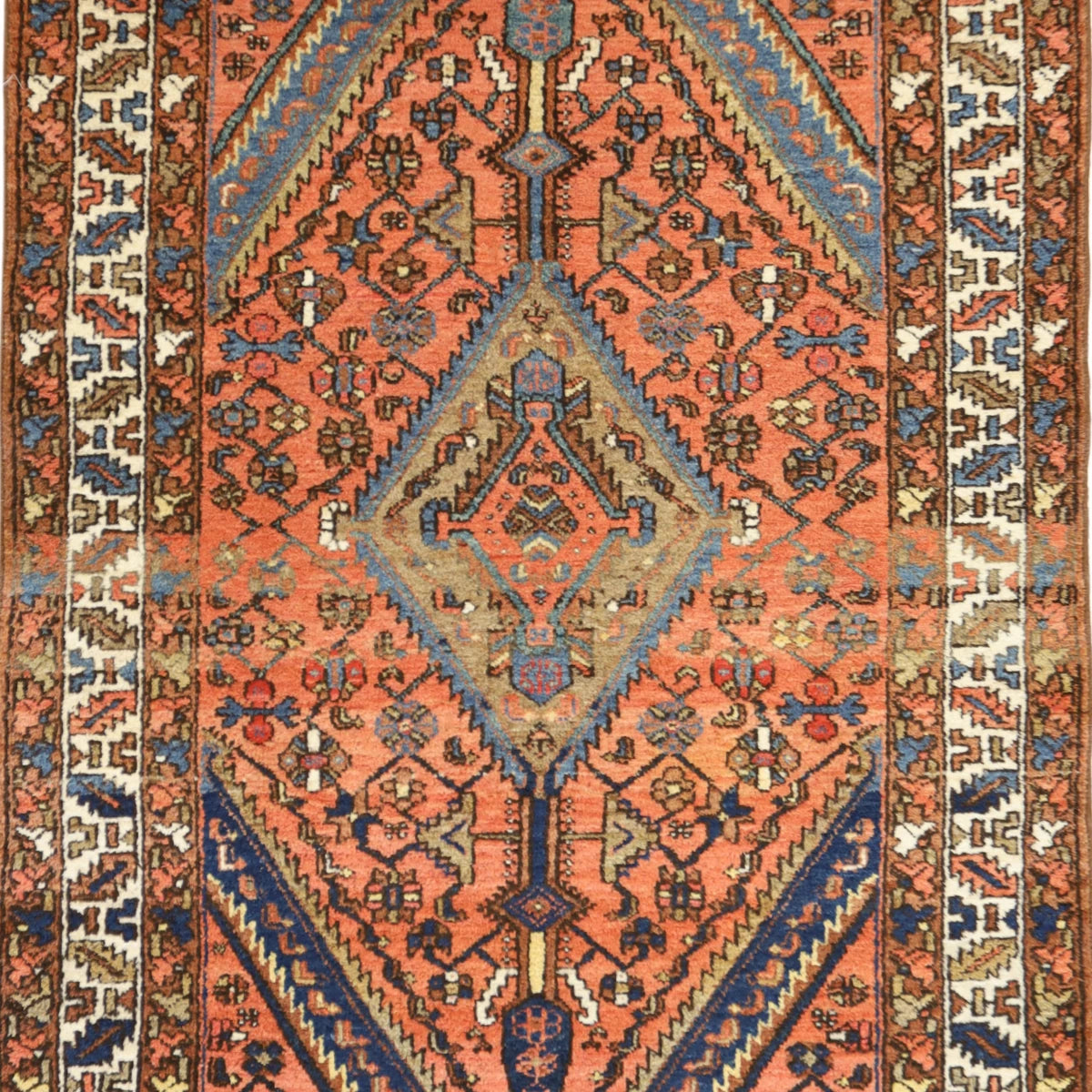 4'3" x 6'4" SALMON AND IVORY HAMEDAN ANTIQUE PERSIAN RUG