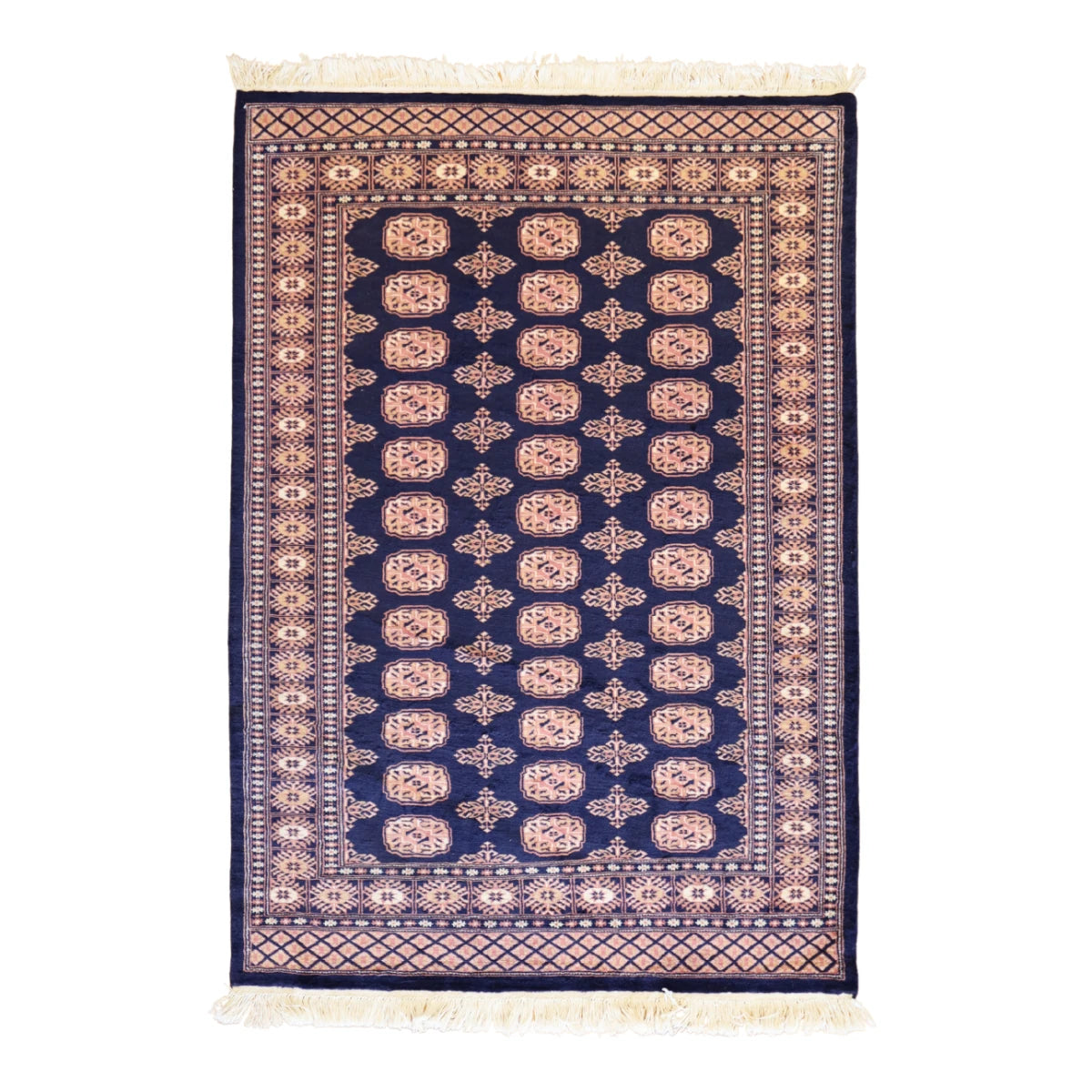 4'0" x 6'0" NAVY AND NAVY BOKARA GEOMETRIC PAKISTANI RUG