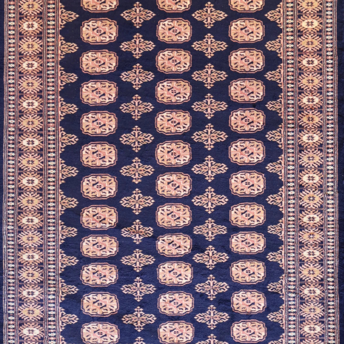 4'0" x 6'0" NAVY AND NAVY BOKARA GEOMETRIC PAKISTANI RUG