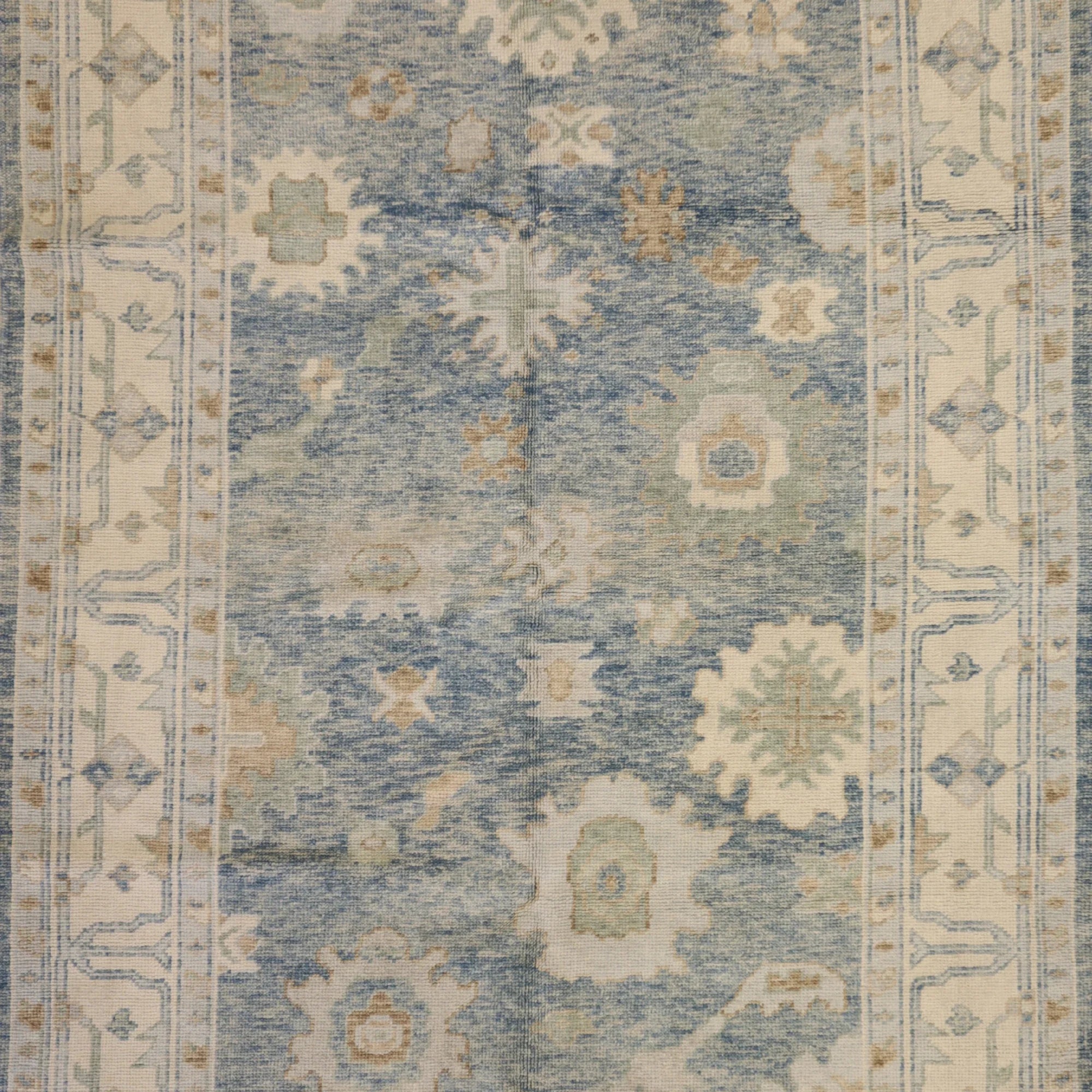 5'11" x 8'10" BLUE AND BEIGE OUSHAK GEOMETRIC TURKISH RUG