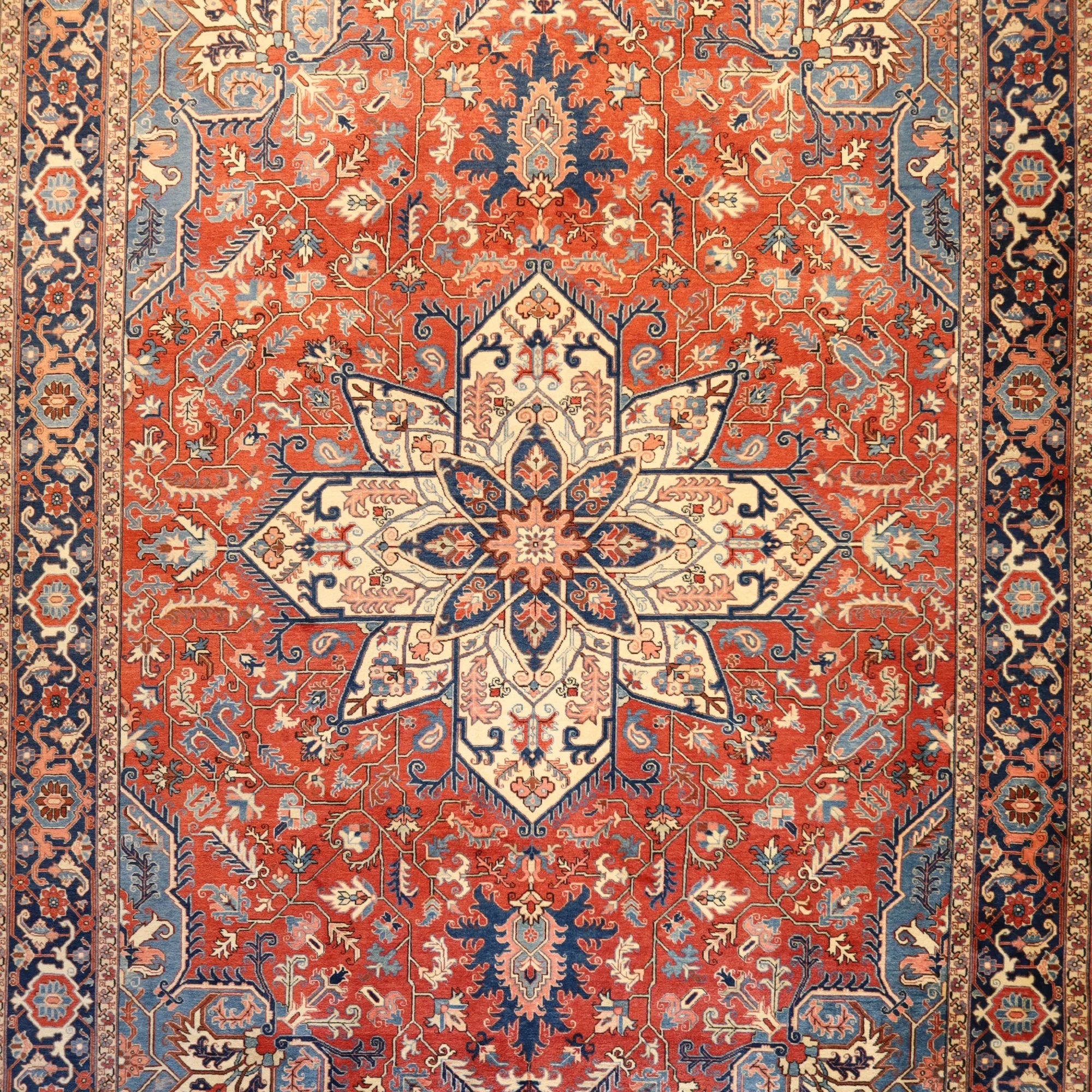 11'5" x 16'3" RUST AND NAVY HERIZ GEOMETRIC PERSIAN RUG