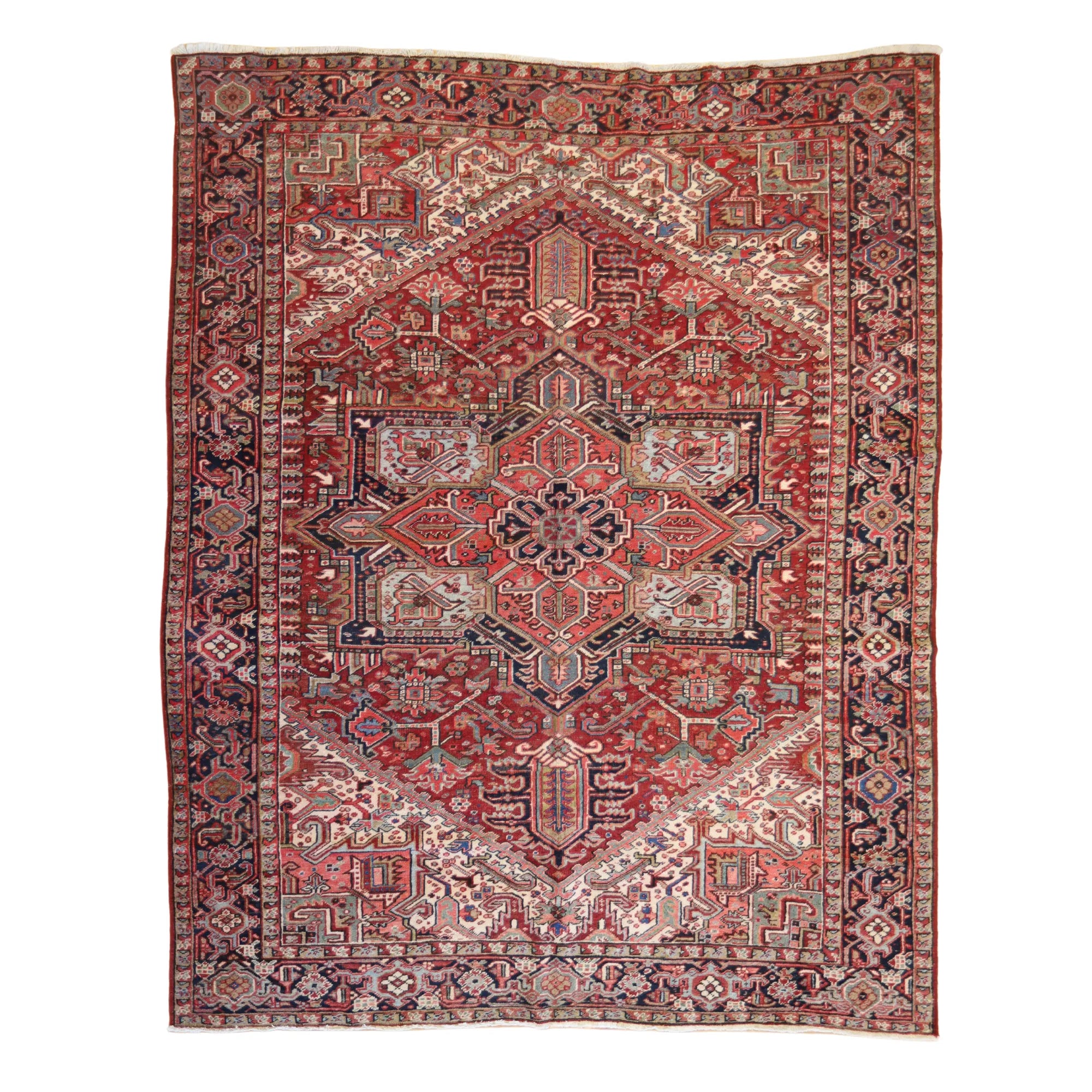 8'9" x 11'0" RED AND NAVY HERIZ ANTIQUE PERSIAN RUG