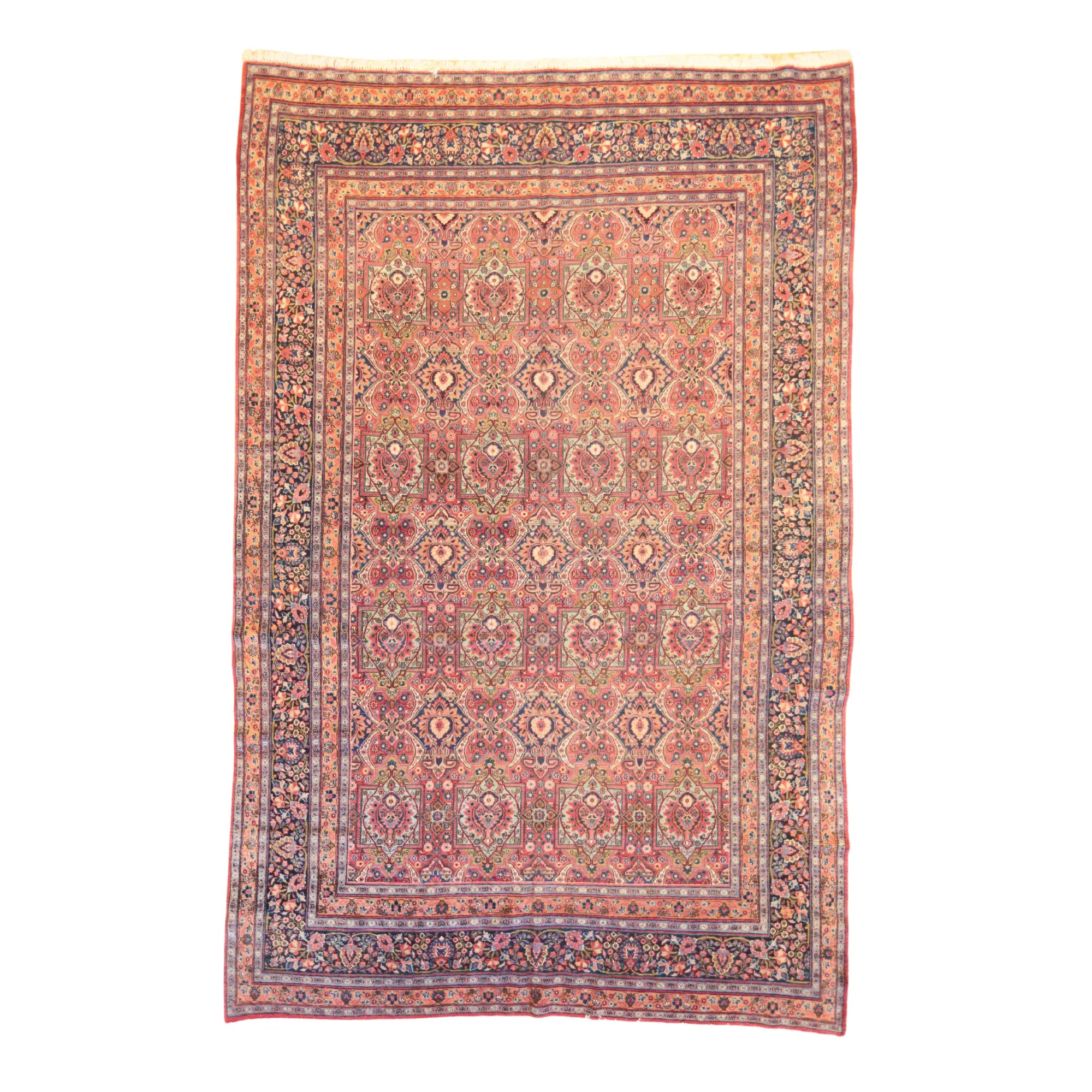 8'7" x 13'2" PINK AND NAVY KHORASAN ANTIQUE PERSIAN RUG