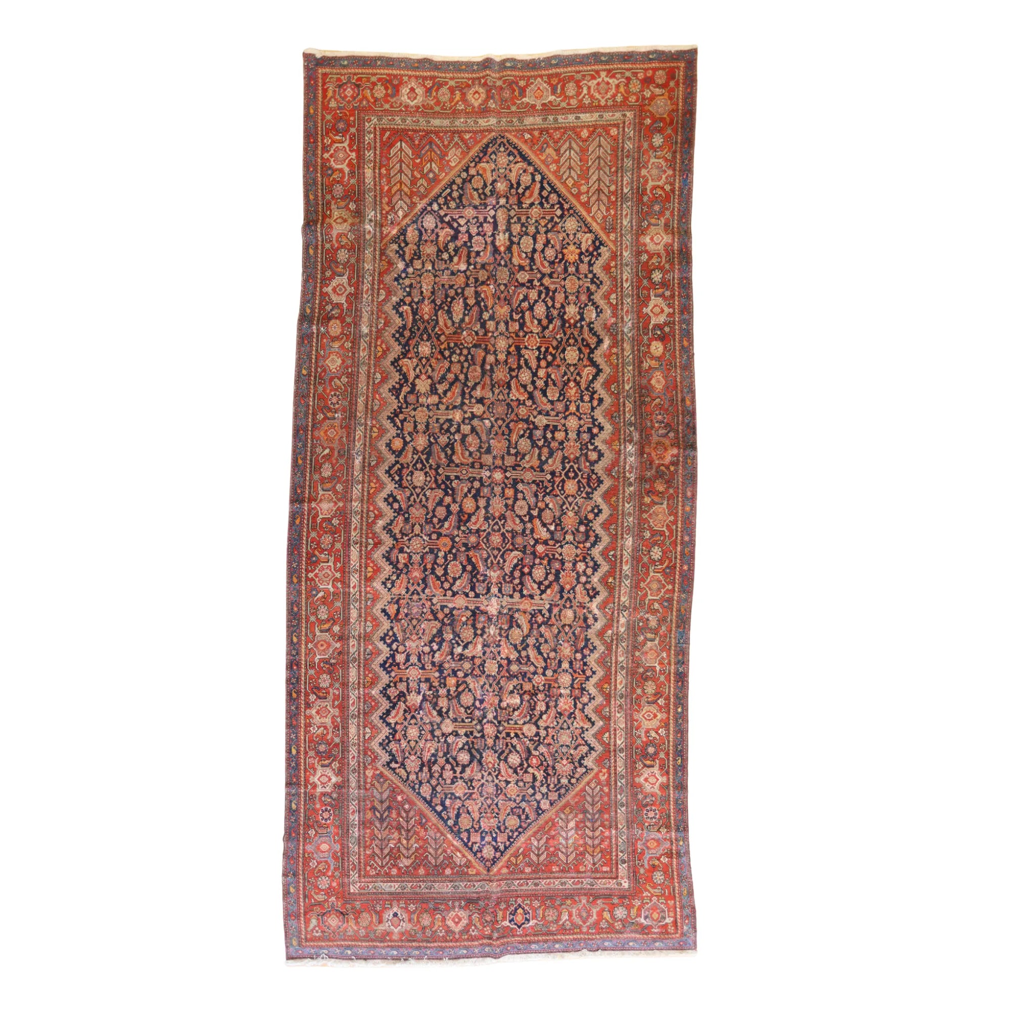 6'10" x 15'5" NAVY AND ORANGE MASLAGHAN ANTIQUE PERSIAN RUG