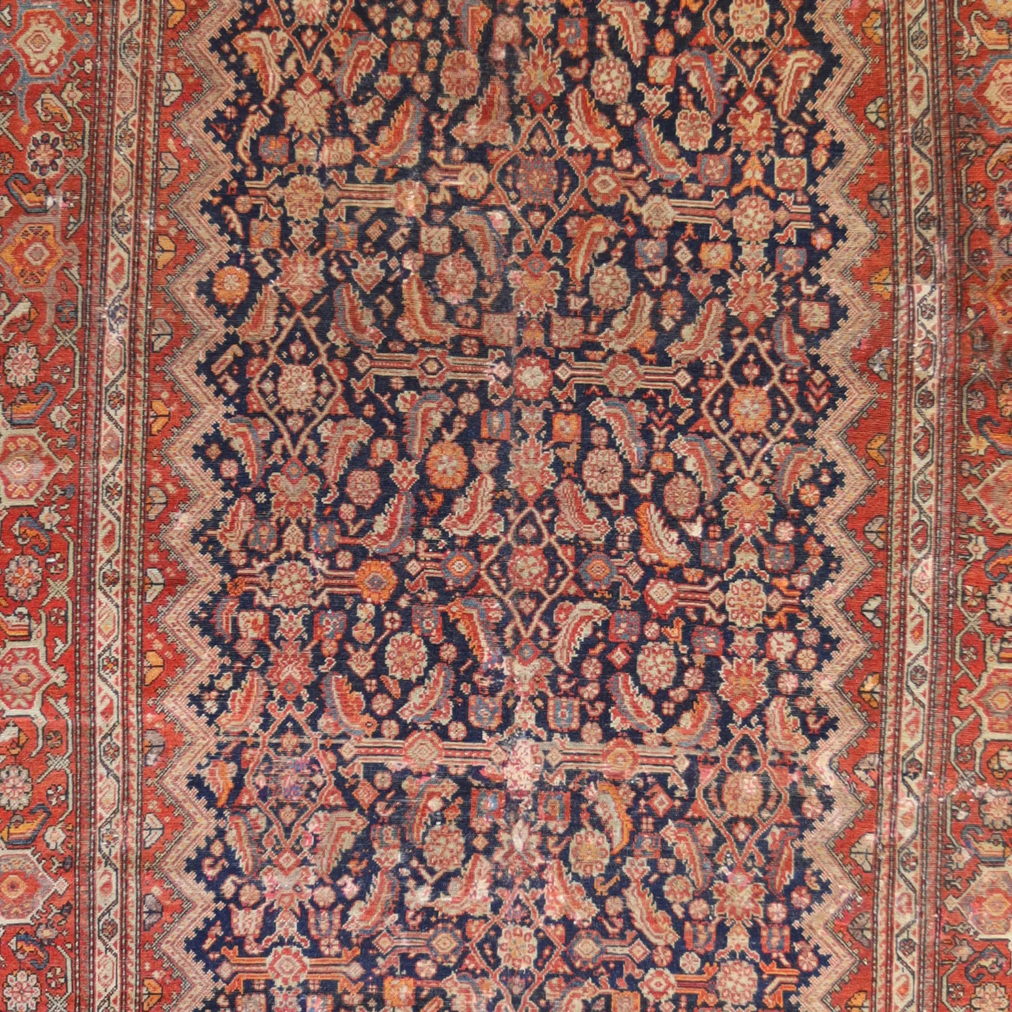 6'10" x 15'5" NAVY AND ORANGE MASLAGHAN ANTIQUE PERSIAN RUG