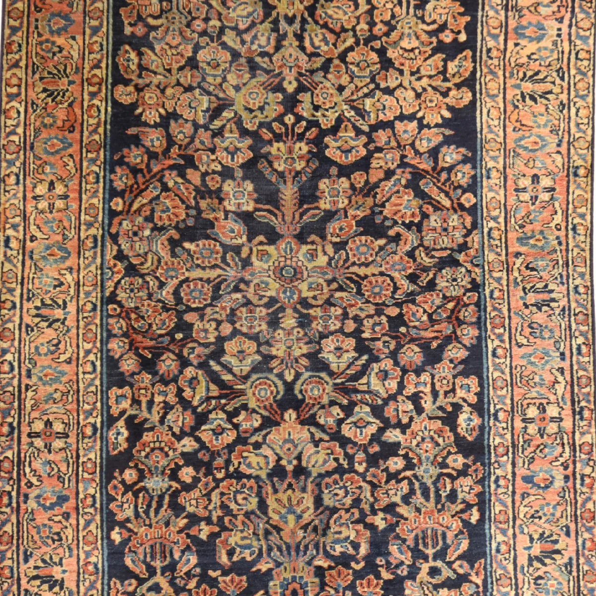 4'4" x 6'6" NAVY AND SALMON SAROUK ANTIQUE PERSIAN RUG