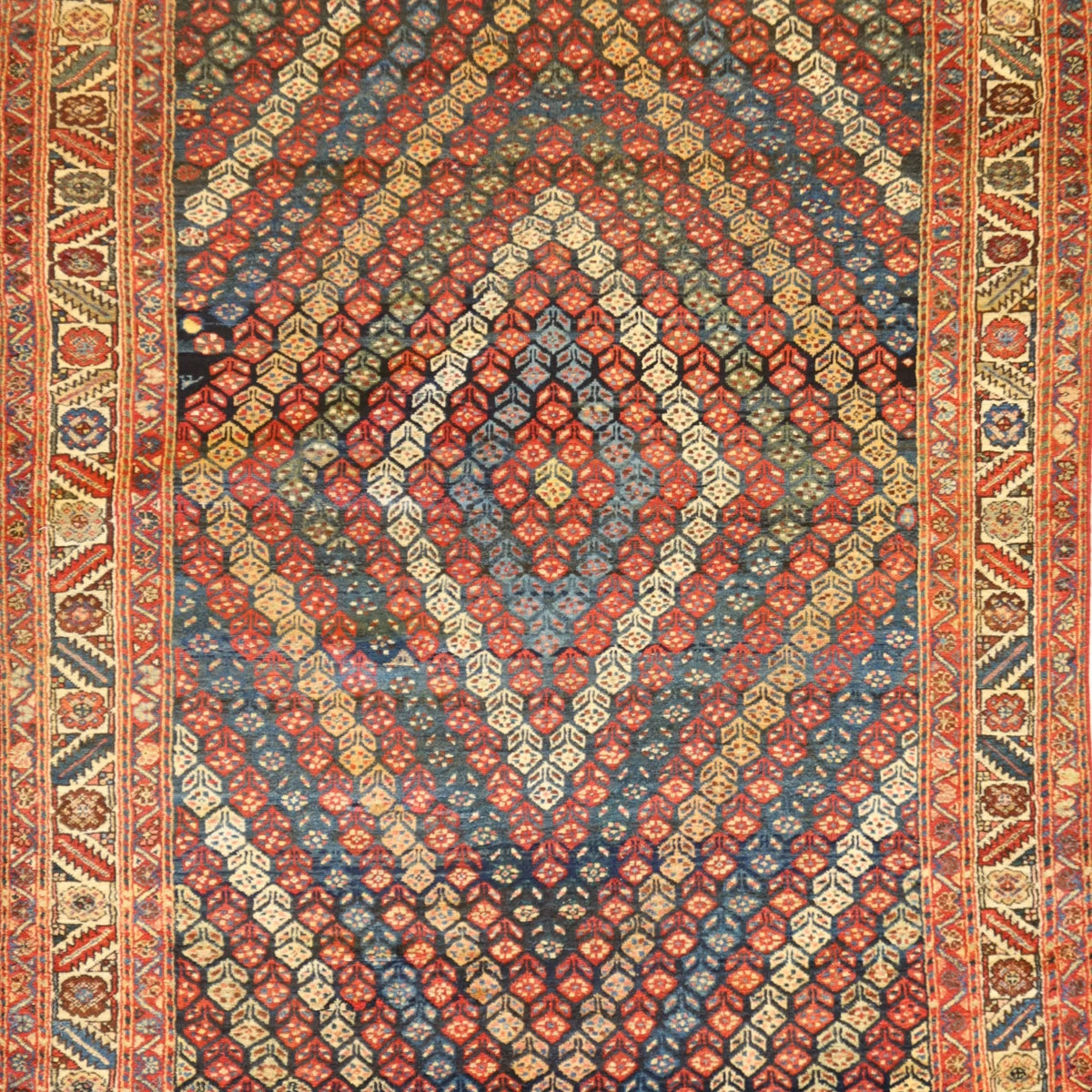 4'8" x 6'9" MULTICOLOR AND IVORY KURDISH ANTIQUE PERSIAN RUG