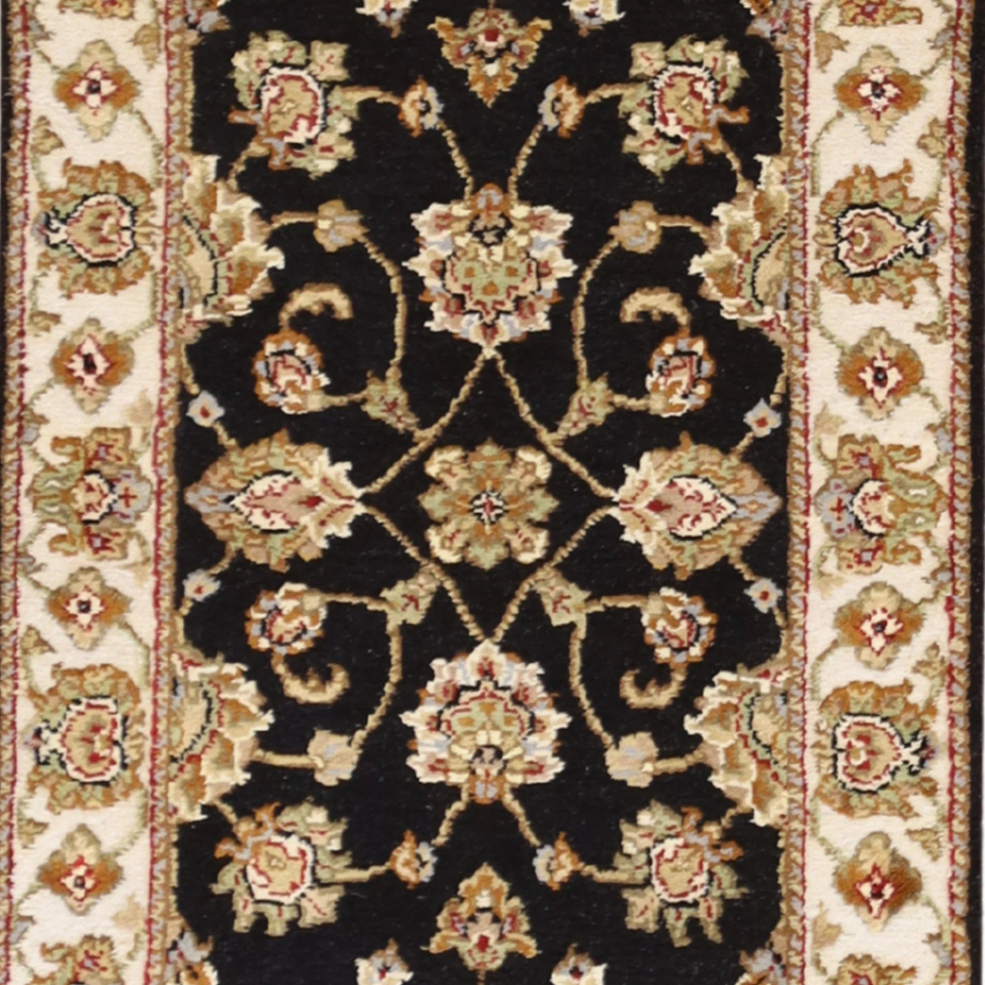2'0" x 3'0" BLACK AND IVORY JAIPUR FLORAL INDIAN RUG