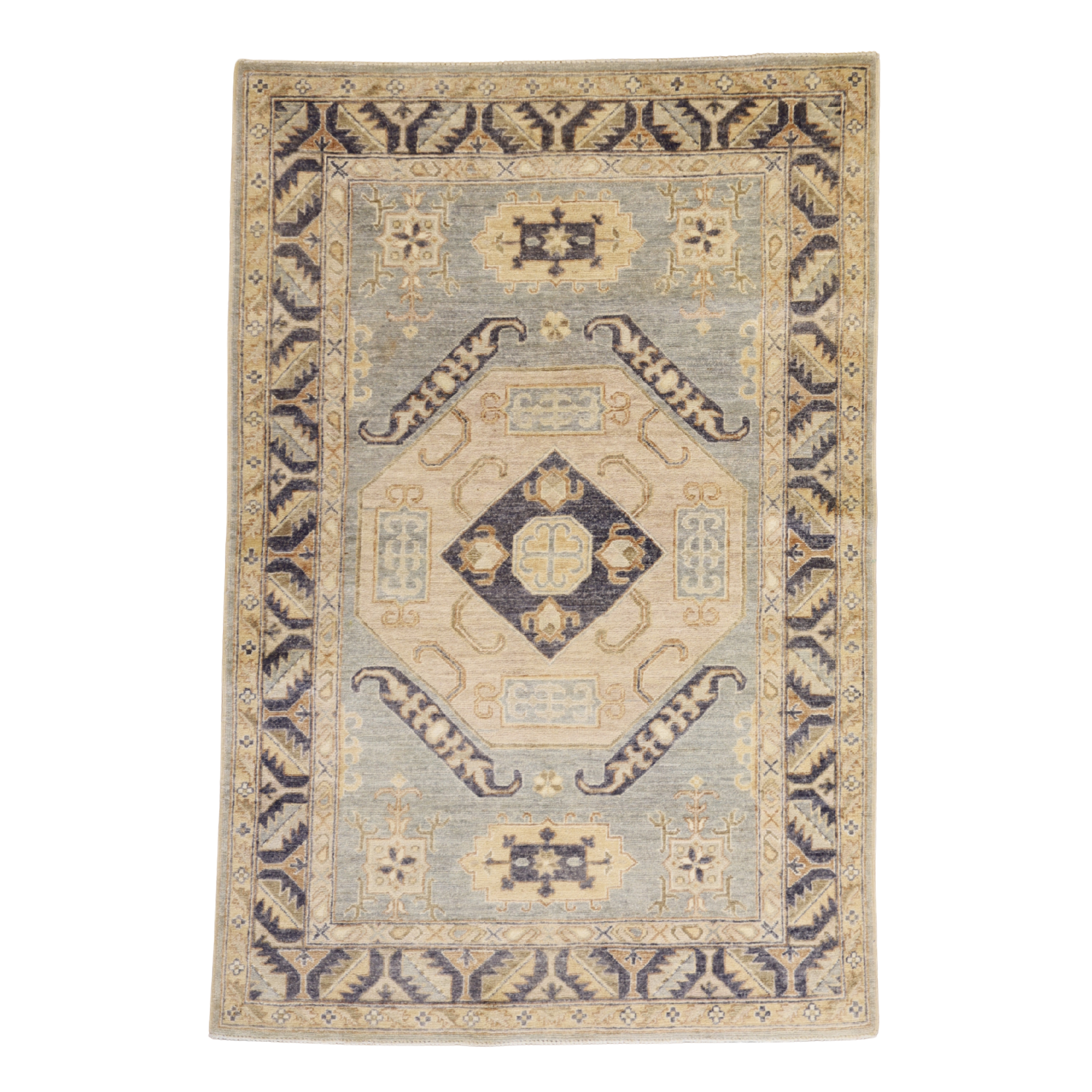 3'10" x 5'10" BLUE AND NAVY PESHAWAR GEOMETRIC PAKISTANI RUG