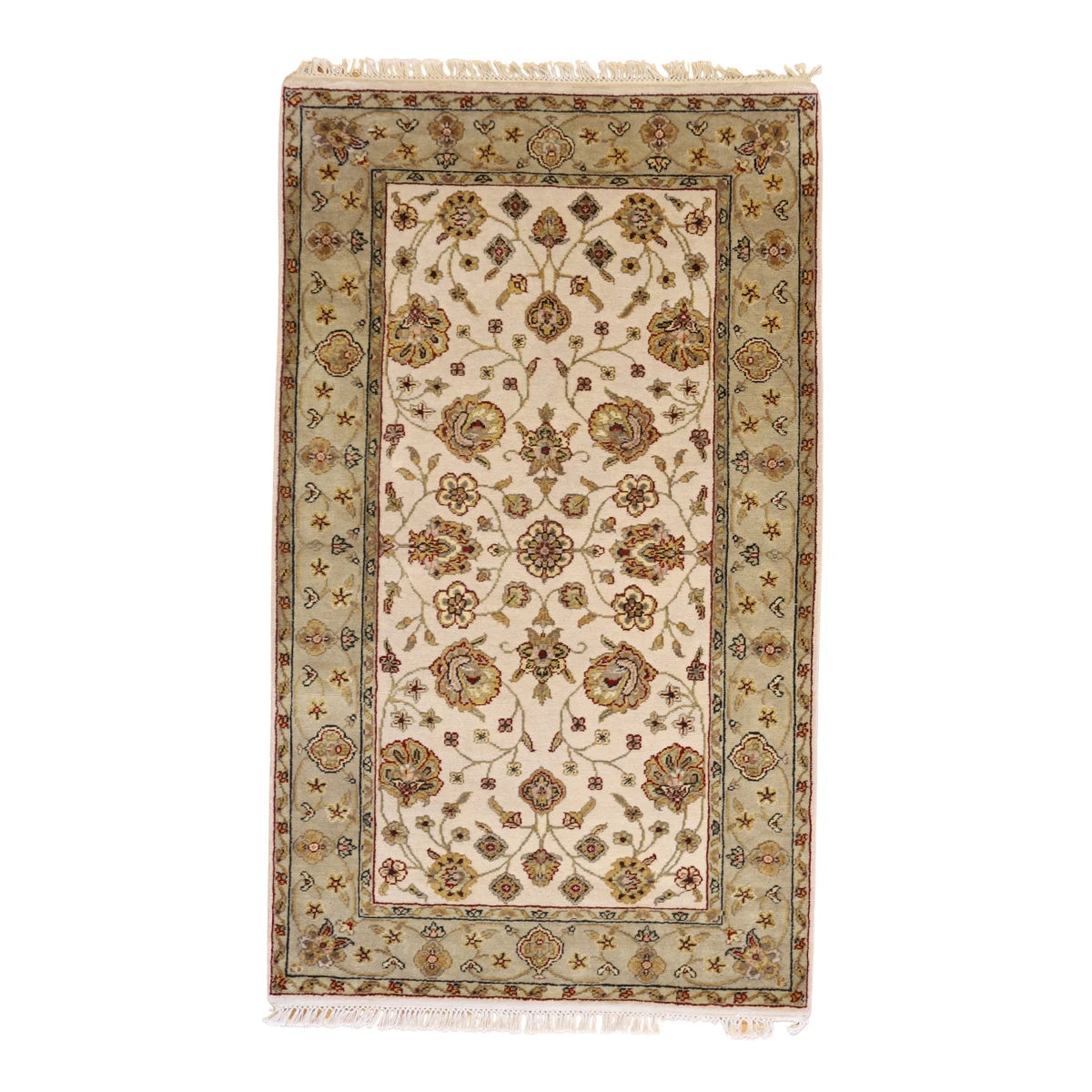 3'1" x 5'2" IVORY AND GOLD JAIPUR FLORAL INDIAN RUG